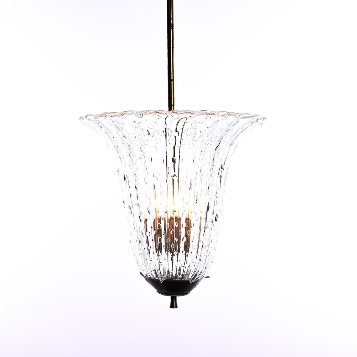 20th Century 1950s Glass and Brass Chandelier Attributed to Venini