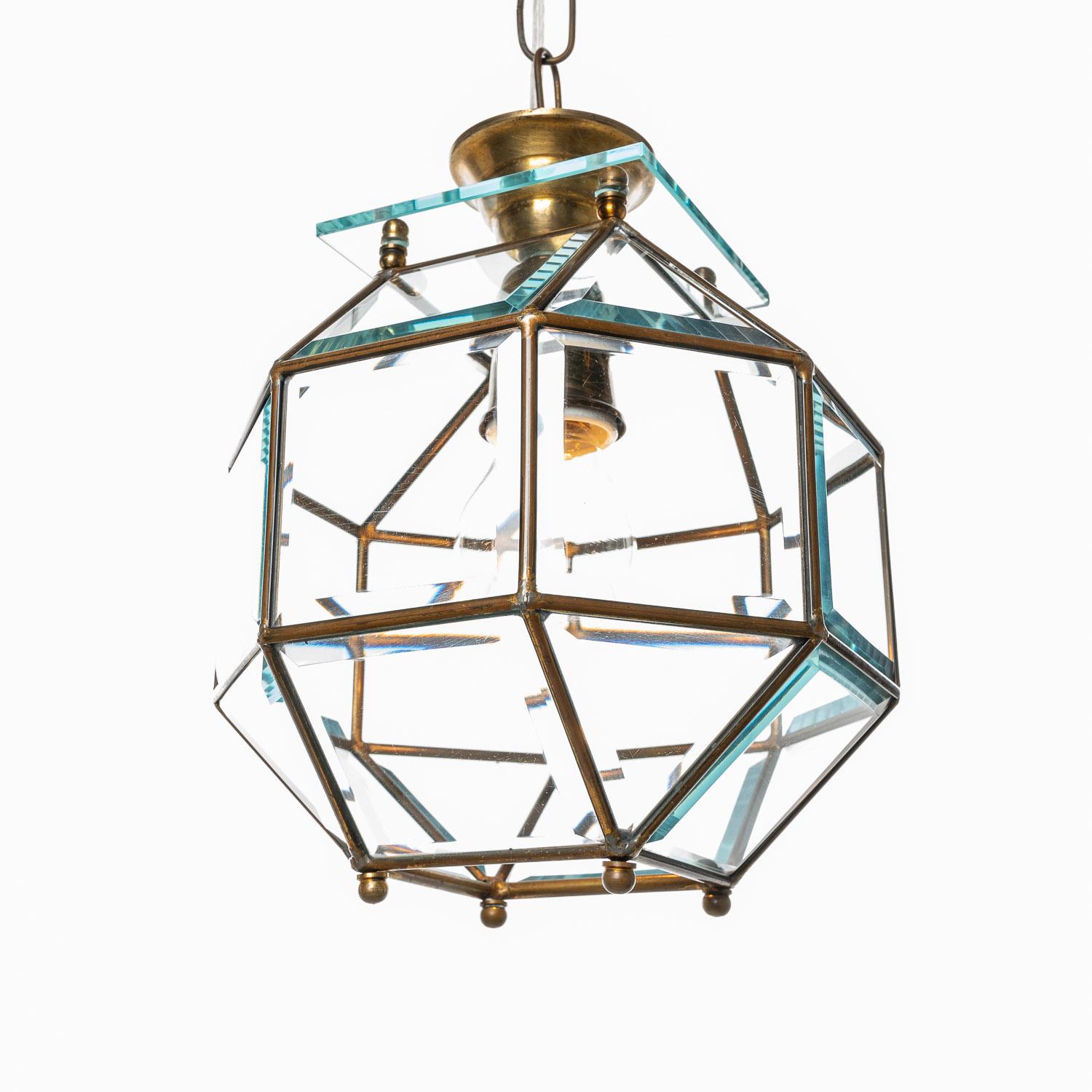 1950's, Glass & Brass Lantern Attributed to Fontana Arte For Sale 11