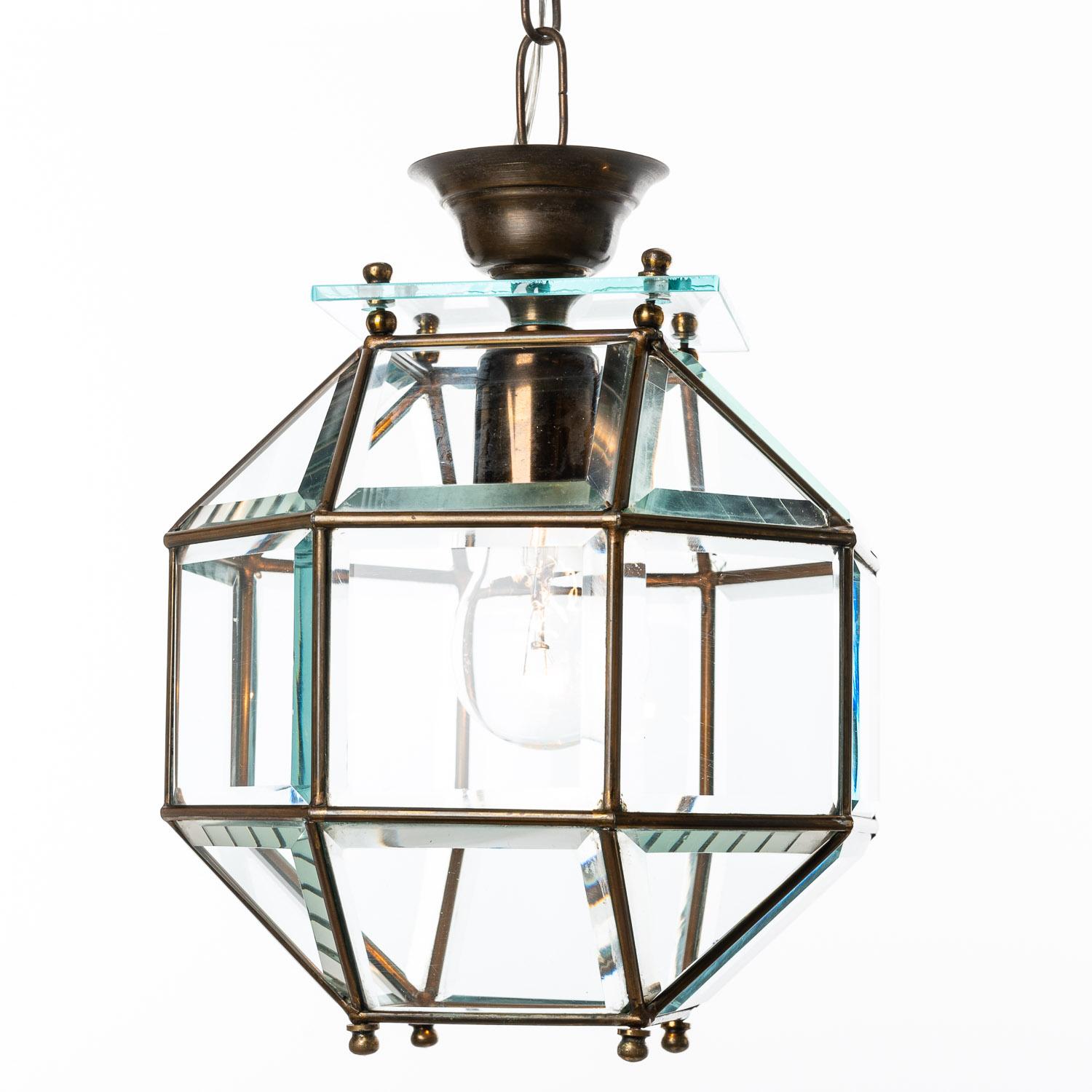 Italian 1950's, Glass & Brass Lantern Attributed to Fontana Arte For Sale