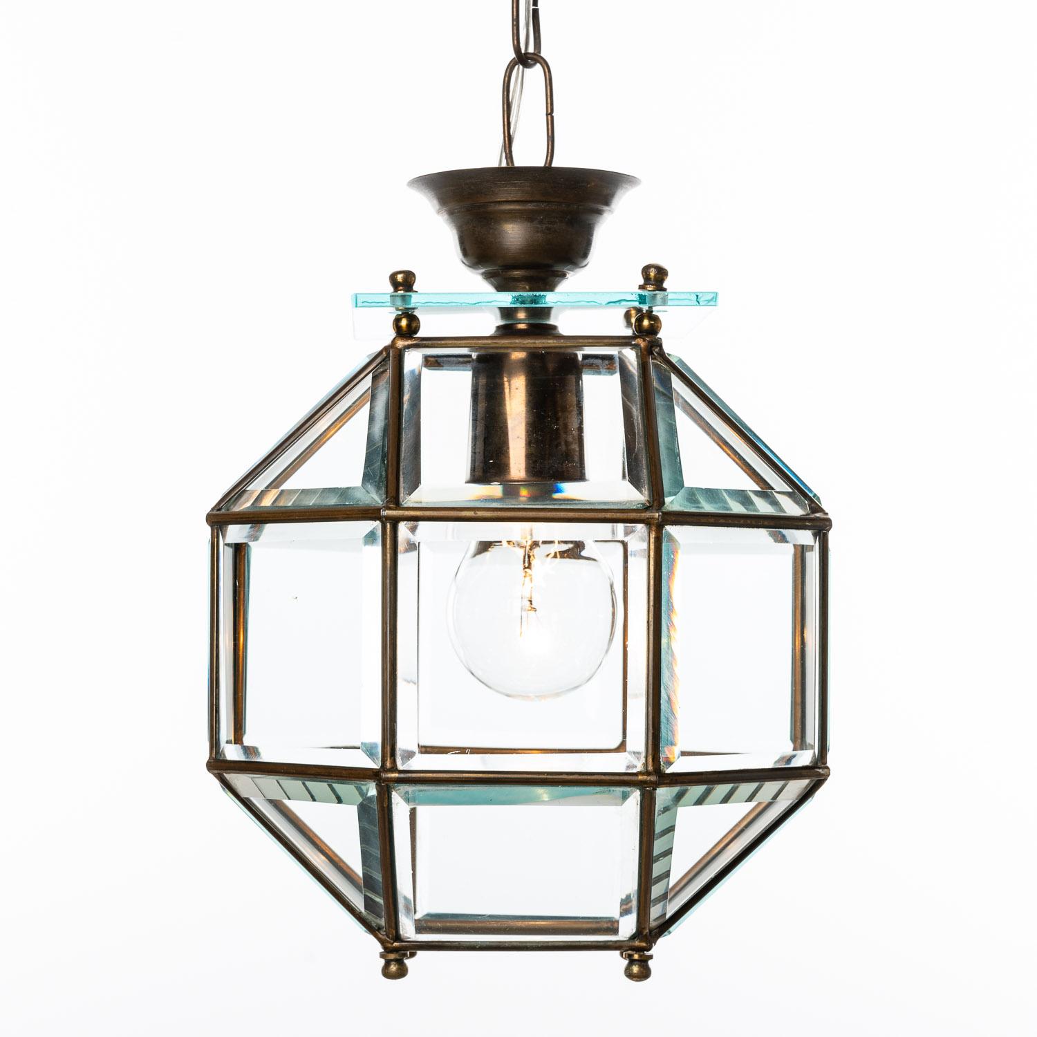 1950's, Glass & Brass Lantern Attributed to Fontana Arte In Good Condition For Sale In Schoorl, NL