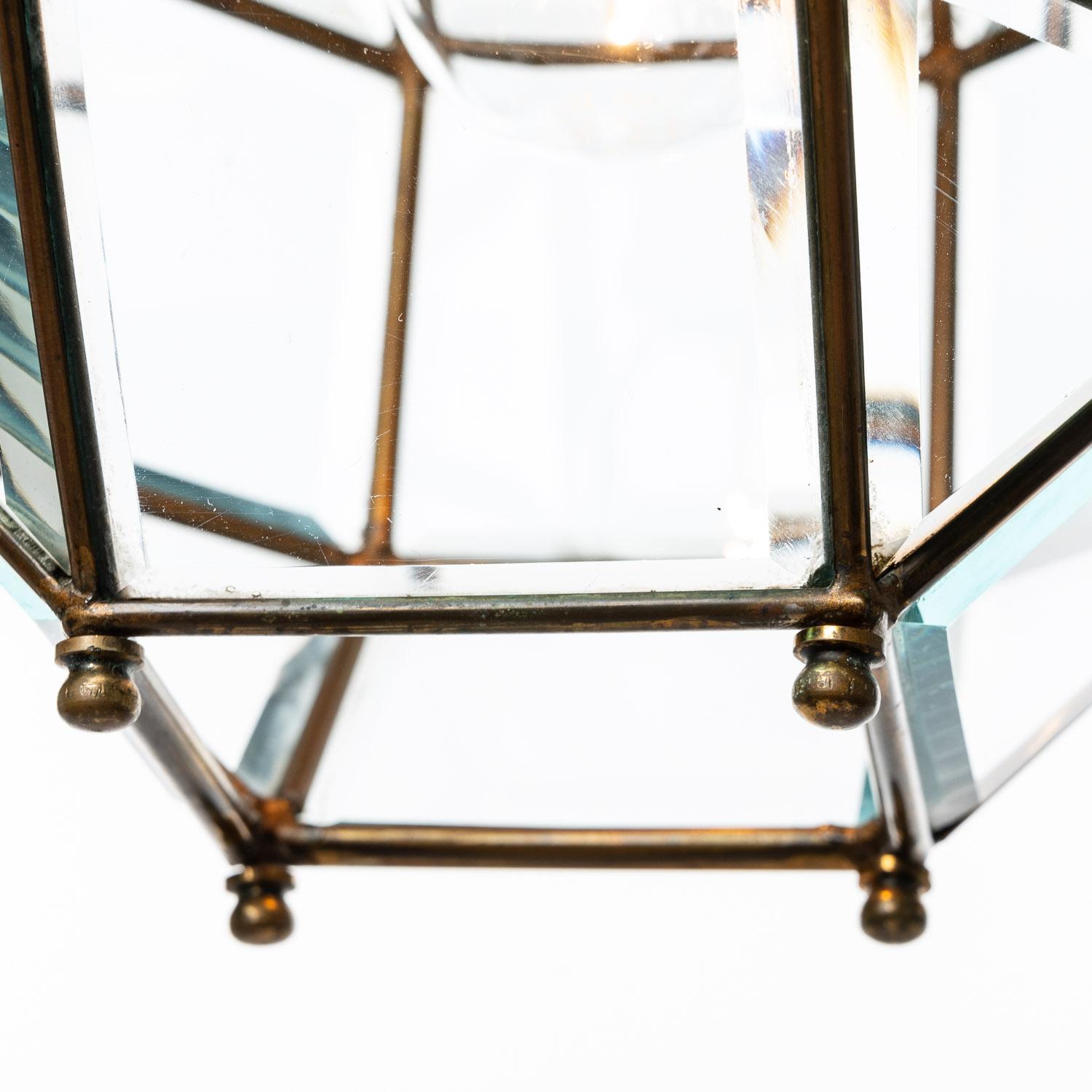 20th Century 1950's, Glass & Brass Lantern Attributed to Fontana Arte For Sale