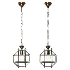 Retro 1950's, Glass & Brass Lantern Attributed to Fontana Arte