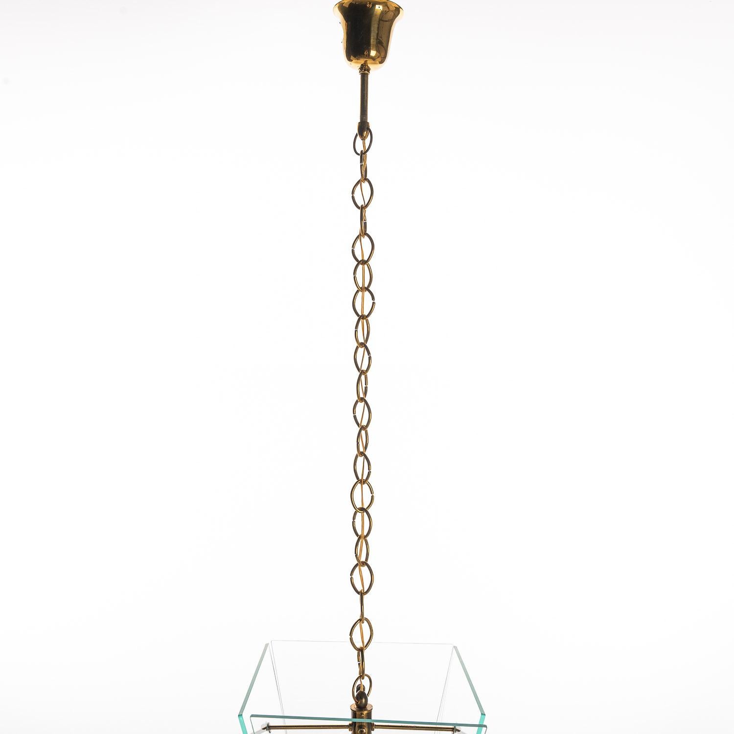 1950's Glass & Brass Lantern in Style of Fontana Arte For Sale 5