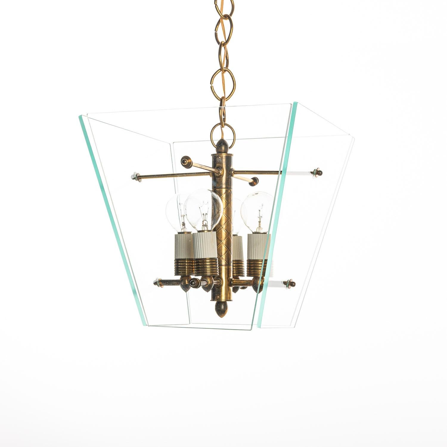 1950's Glass & Brass Lantern in Style of Fontana Arte For Sale 6