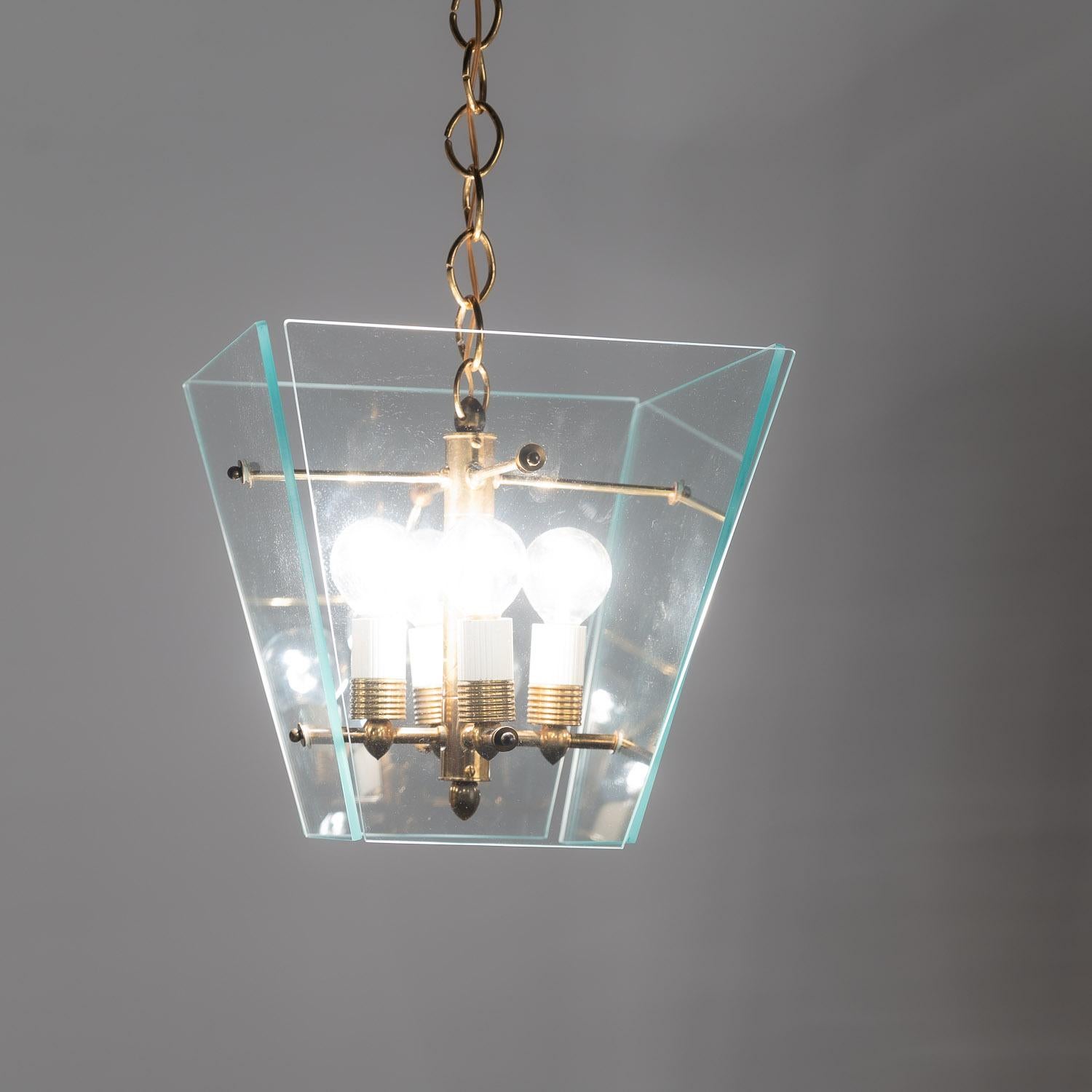 1950's Glass & Brass Lantern in Style of Fontana Arte For Sale 9