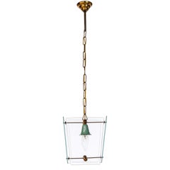 1950's Glass & Brass Lantern in Style of Fontana Arte