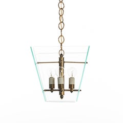 1950's Glass & Brass Lantern in Style of Fontana Arte