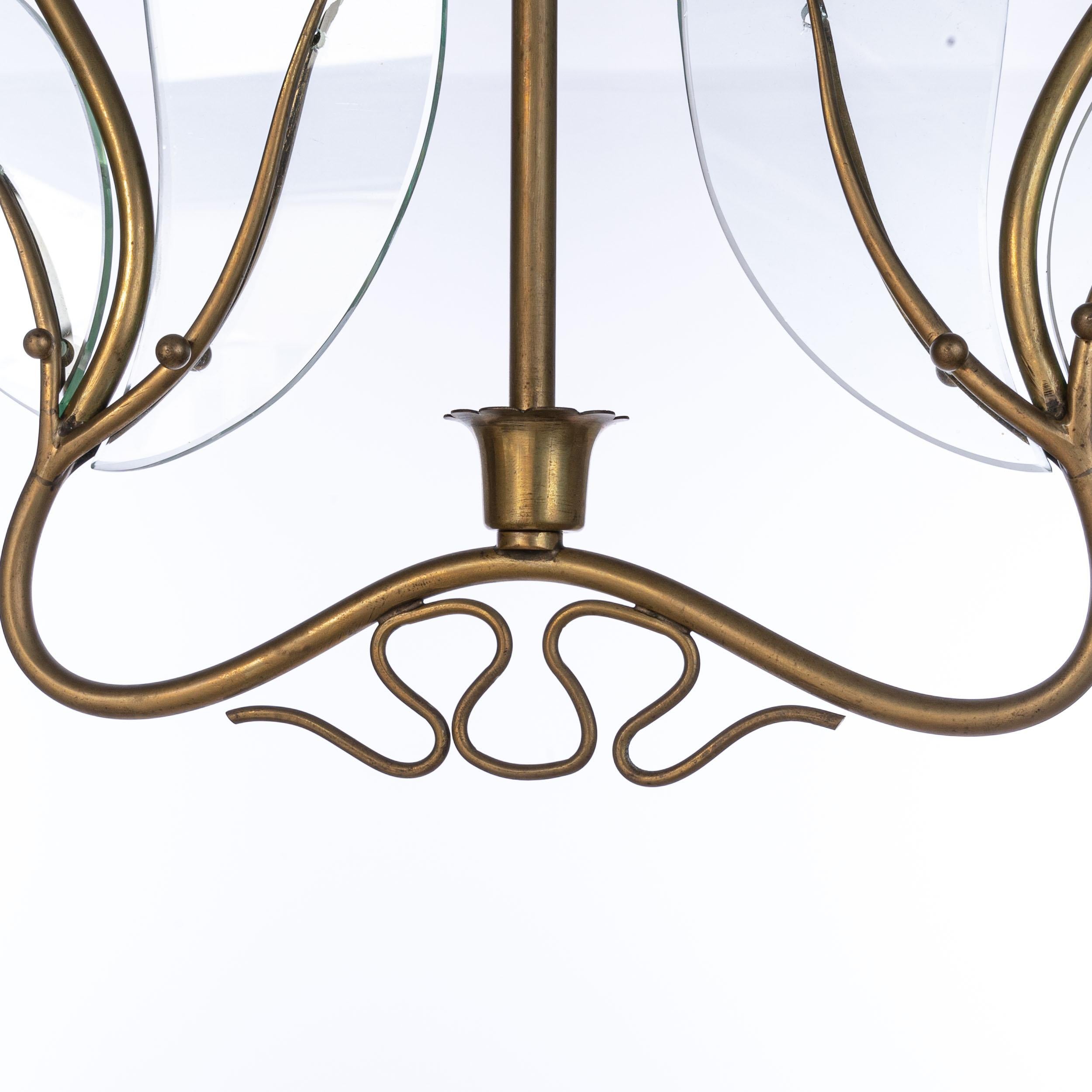 Italian 1950's Glass & Brass Lantern in Style of Fontana Arte For Sale