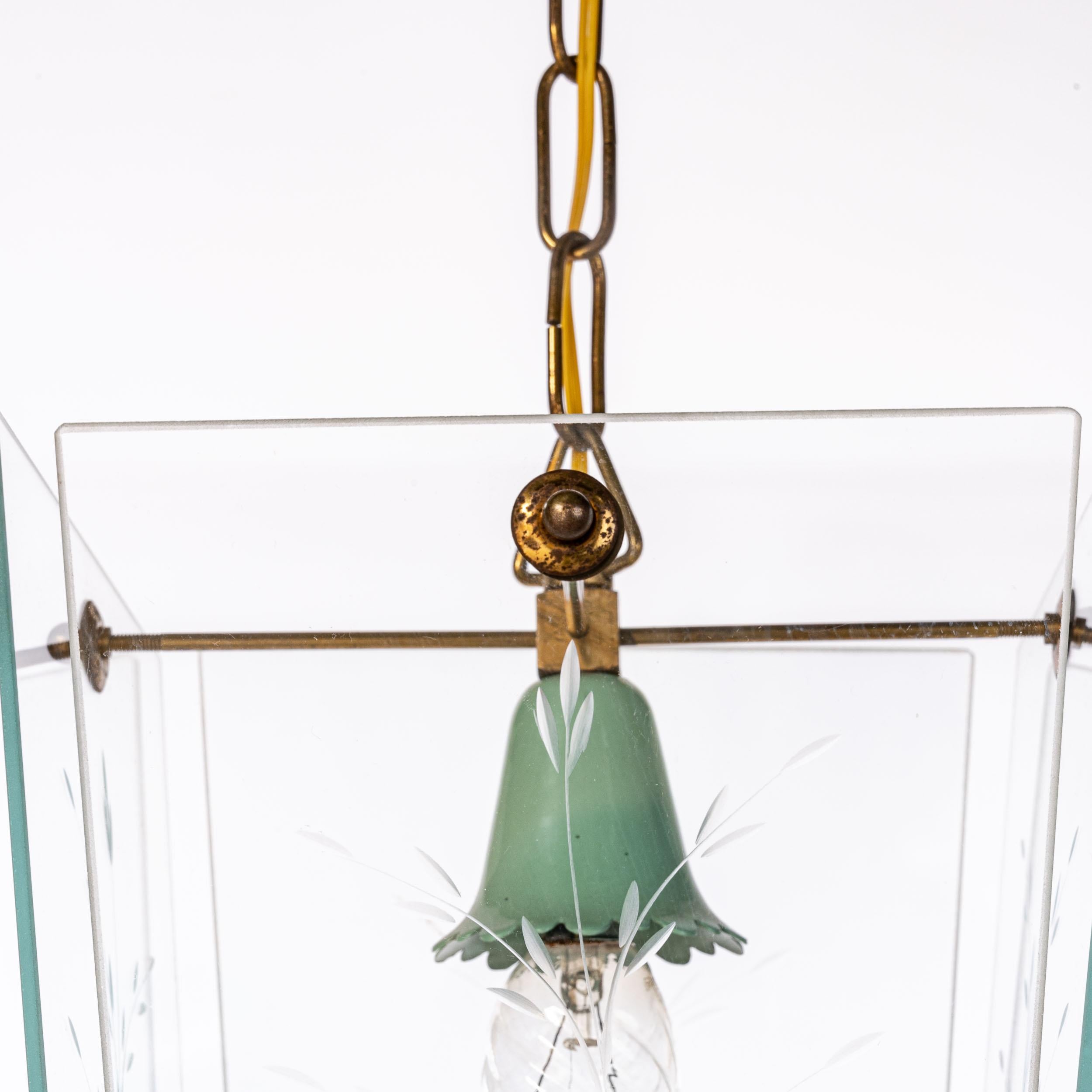 1950's Glass & Brass Lantern in Style of Fontana Arte In Good Condition For Sale In Schoorl, NL