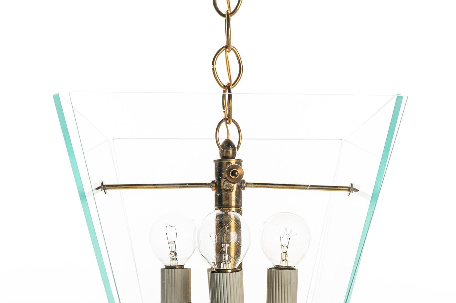 1950's Glass & Brass Lantern in Style of Fontana Arte In Good Condition For Sale In Schoorl, NL