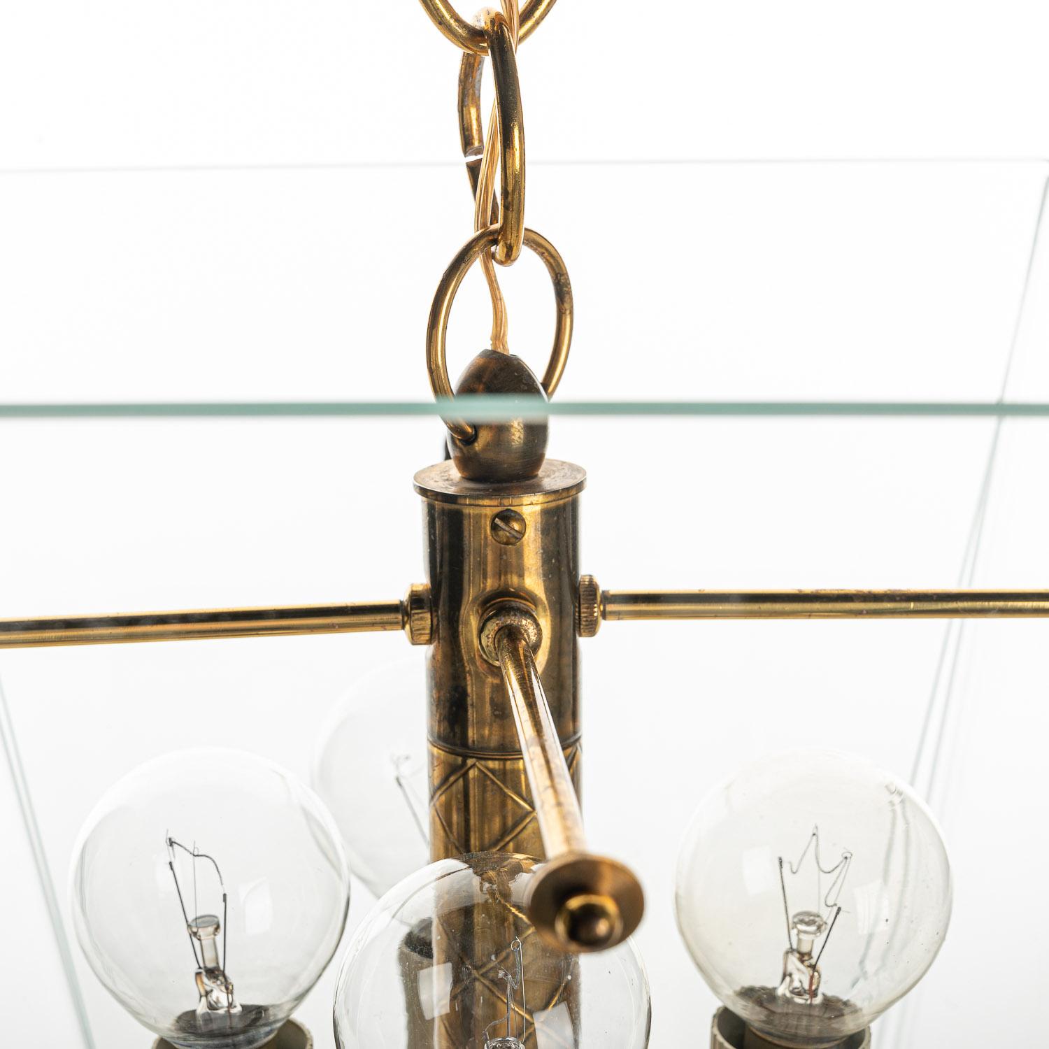 1950's Glass & Brass Lantern in Style of Fontana Arte For Sale 4