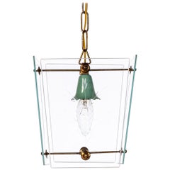 Vintage 1950's Glass & Brass Lantern in Style of Fontana Arte