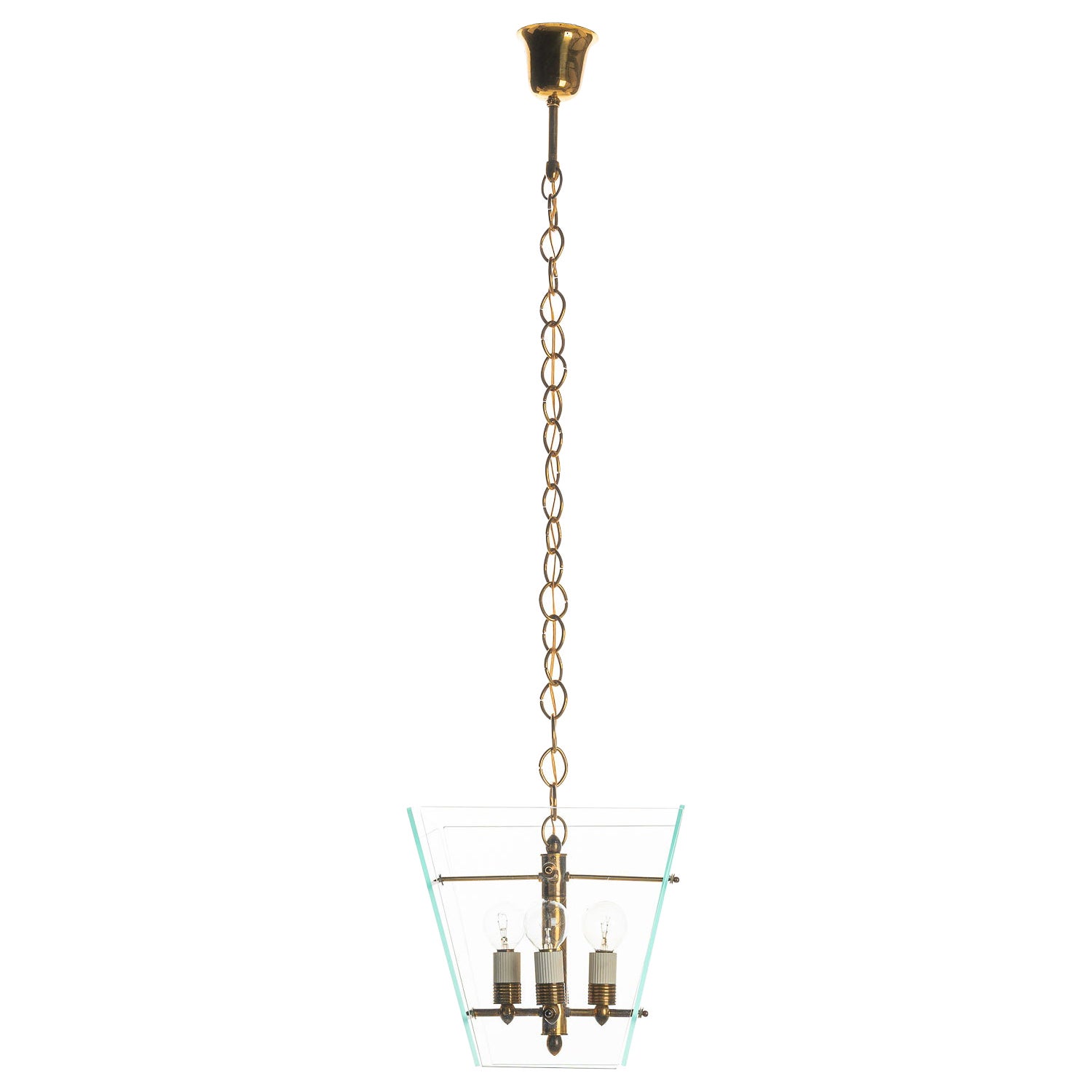 Lanterna in vetro e ottone del 1950 in stile Fontana Arte