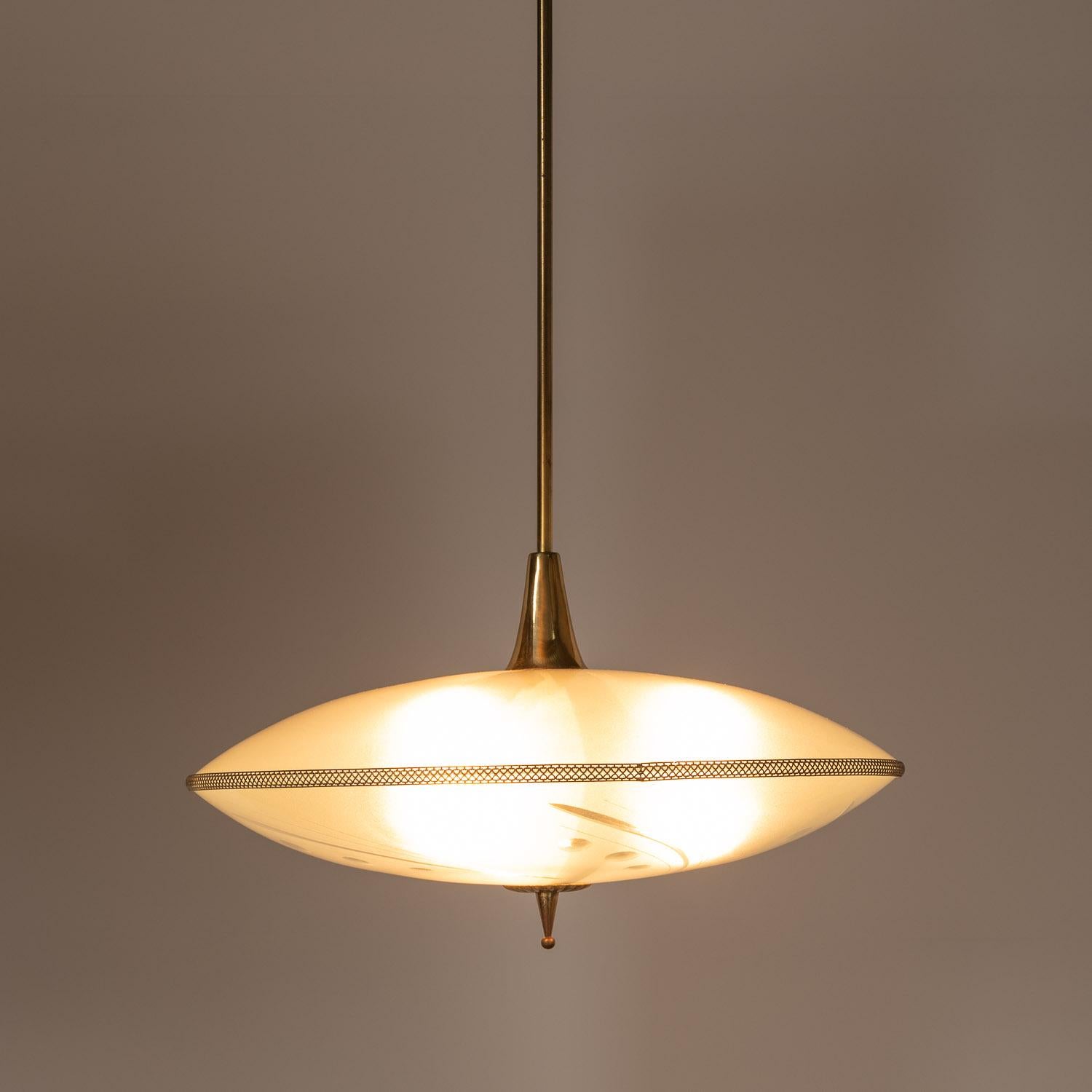 1950's Glass & Brass Pendant in Style of Pietro Chiesa For Sale 6