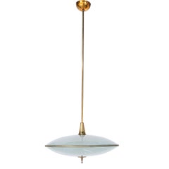 1950's Glass & Brass Pendant in Style of Pietro Chiesa