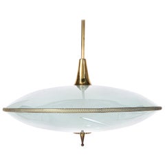 1950's Glass & Brass Pendant in Style of Pietro Chiesa