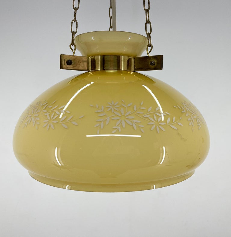 1950's Glass & Brass Pendant Light For Sale at 1stDibs