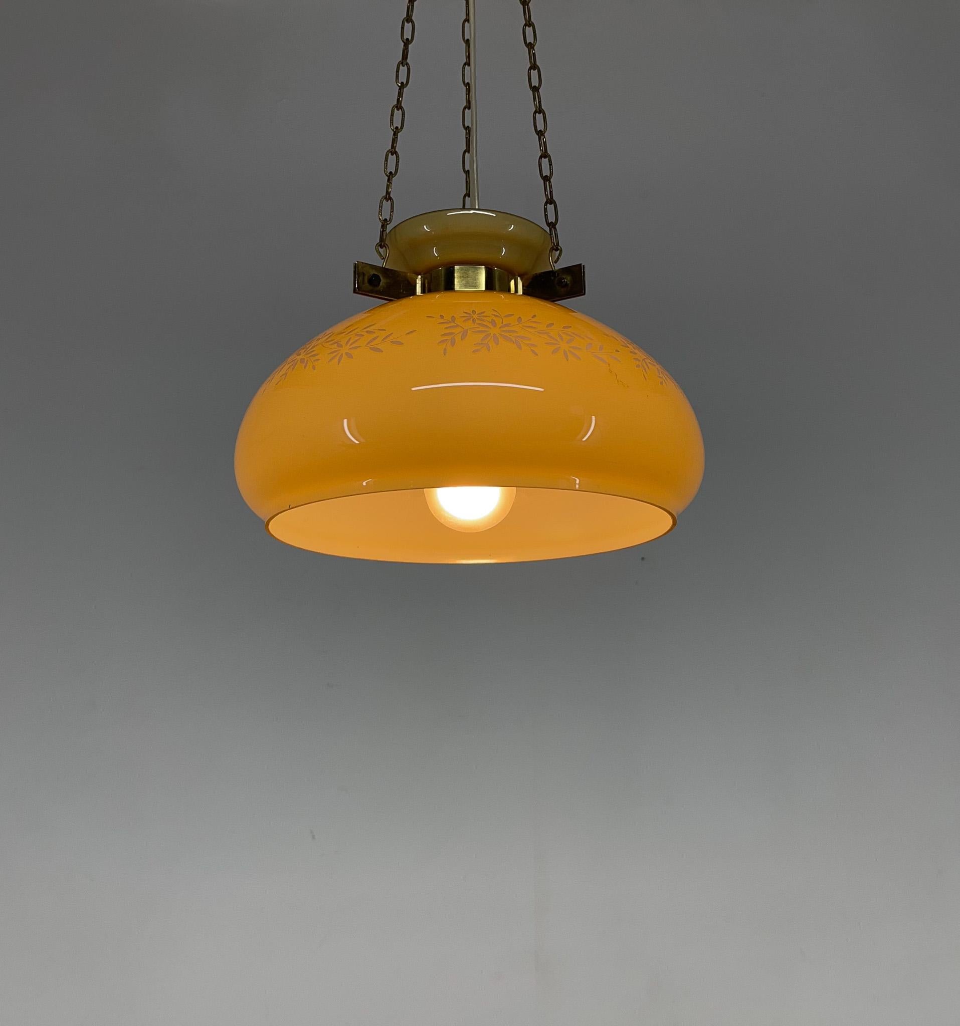 20th Century 1950's Glass & Brass Pendant Light For Sale