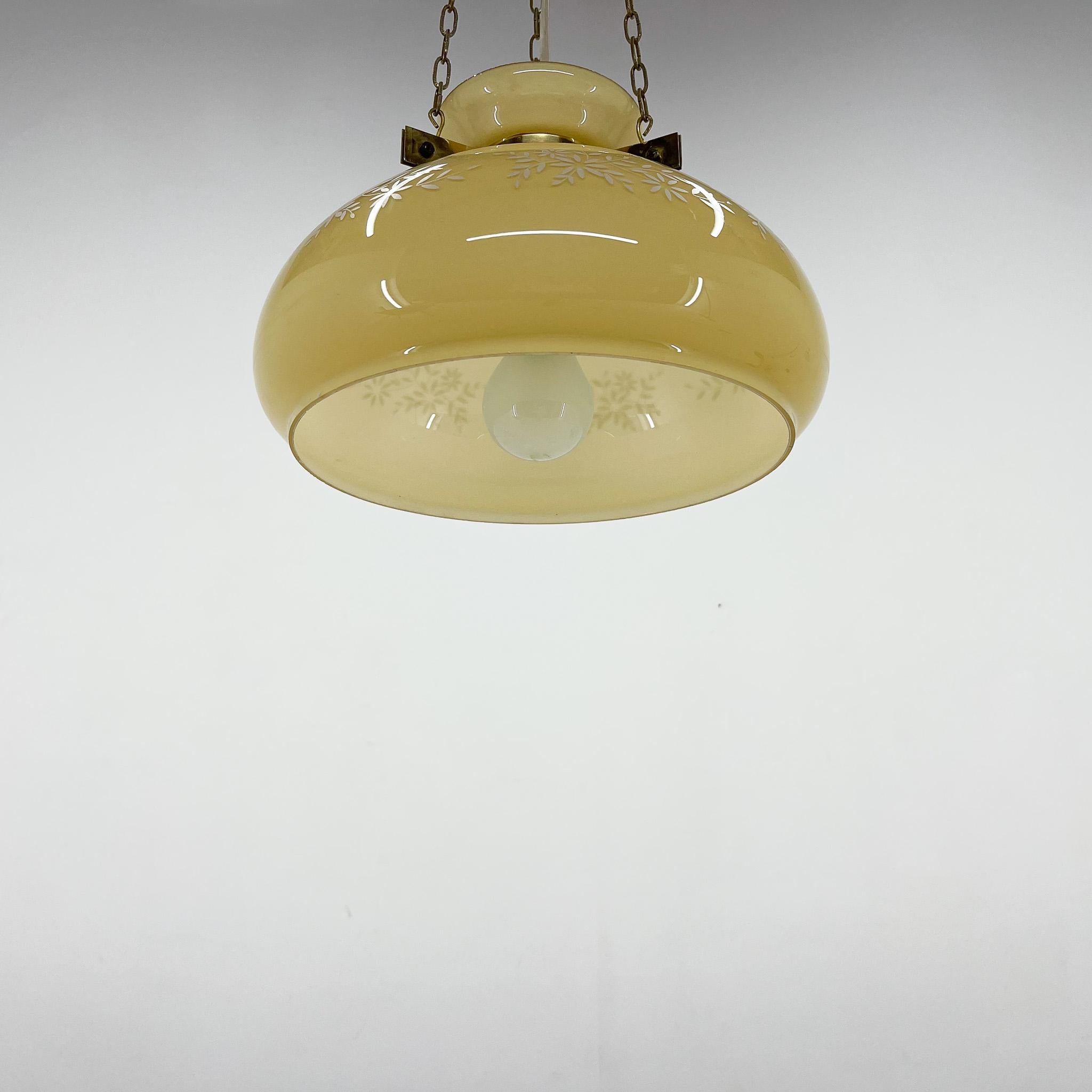 1950's Glass & Brass Pendant Light For Sale 1