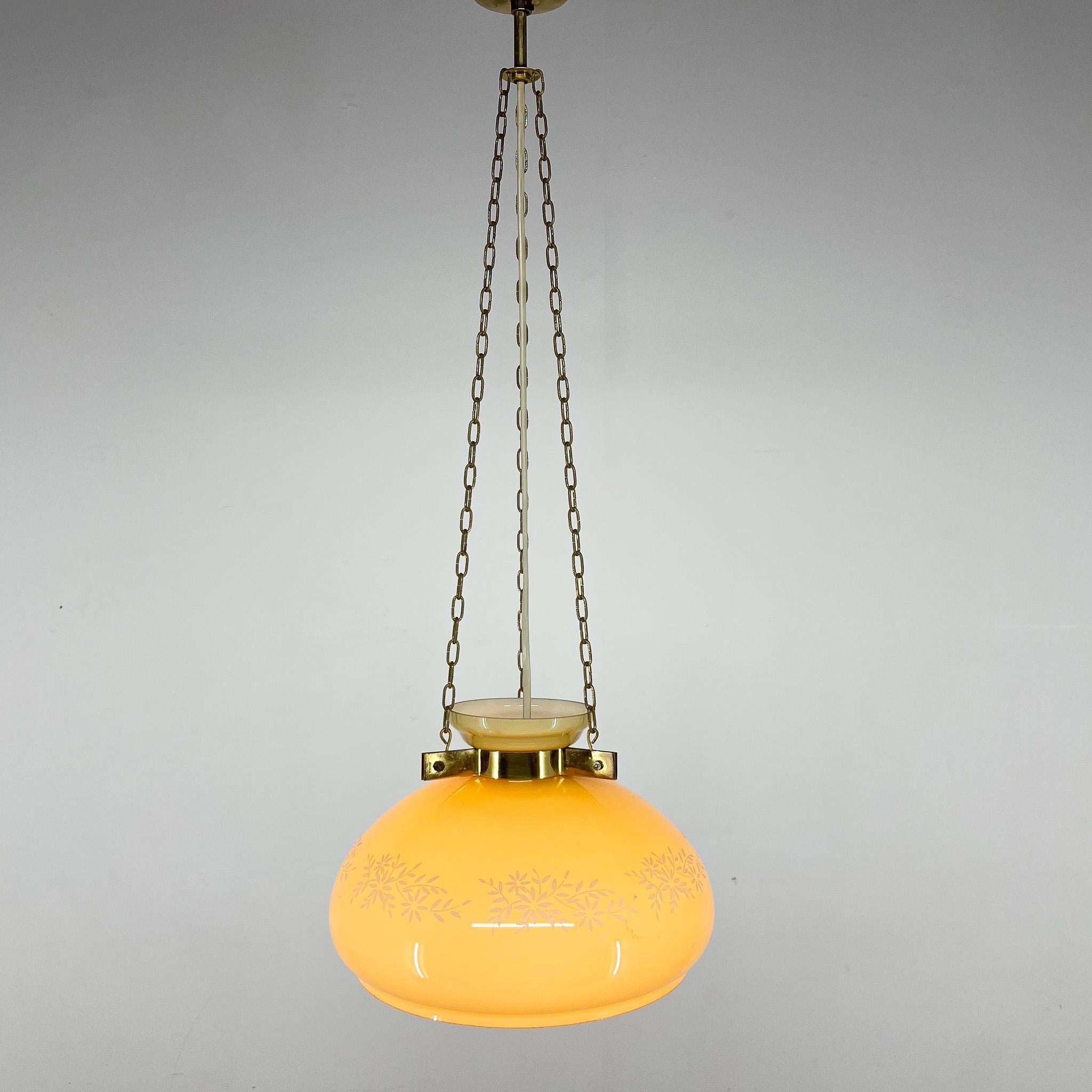 1950's Glass & Brass Pendant Light For Sale 2