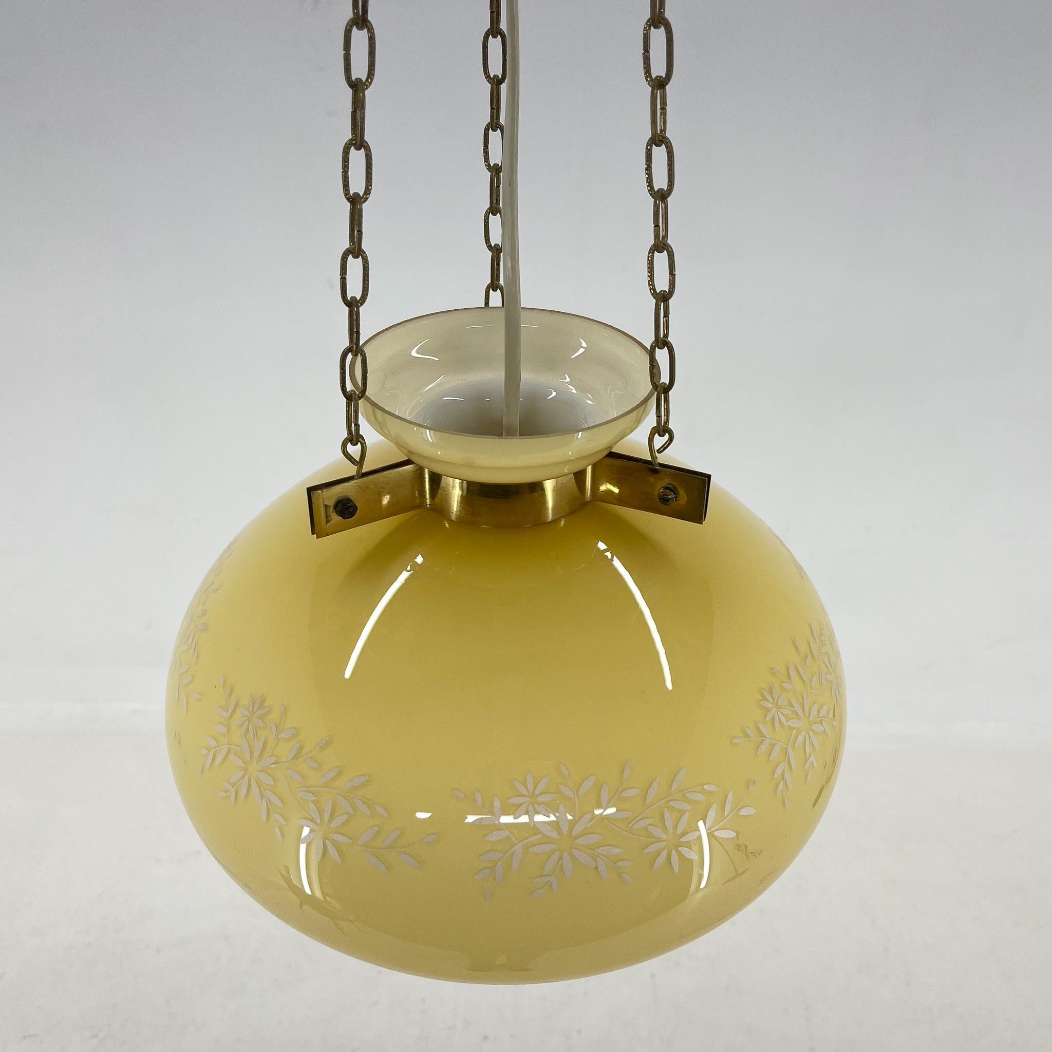 1950's Glass & Brass Pendant Light For Sale 3