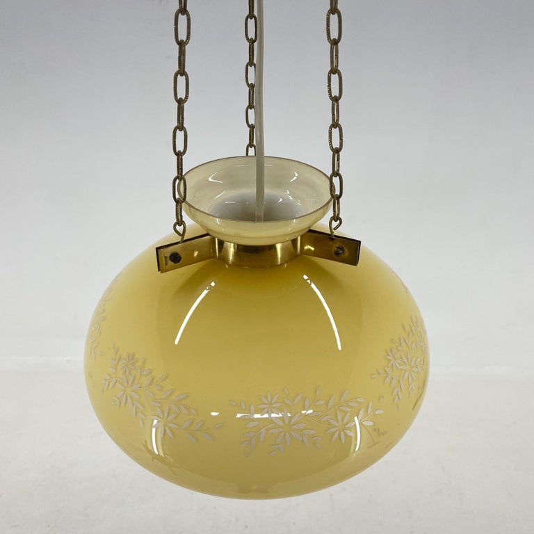 1950's Glass & Brass Pendant Light For Sale at 1stDibs
