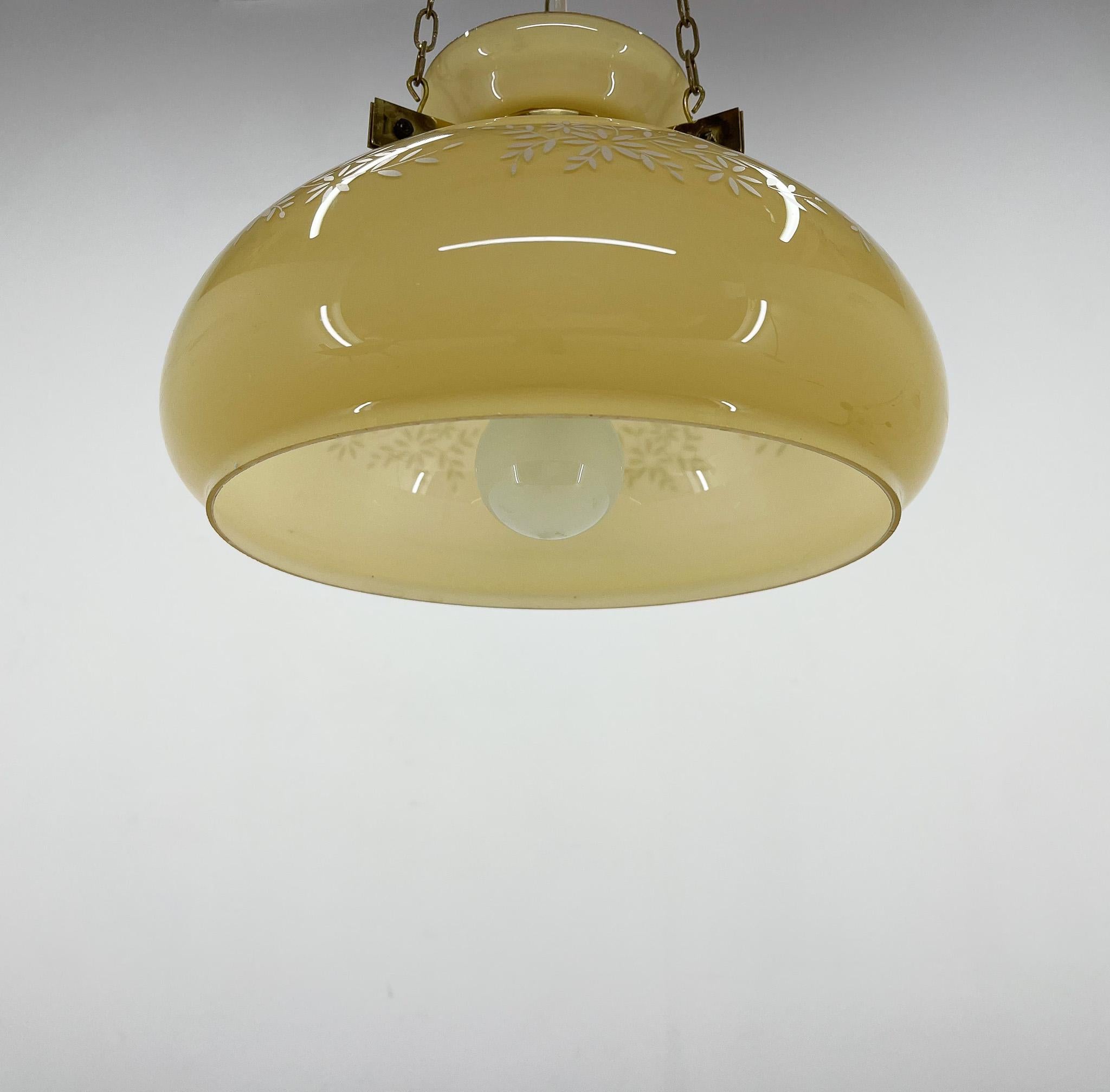 1950's Glass & Brass Pendant Light For Sale 4