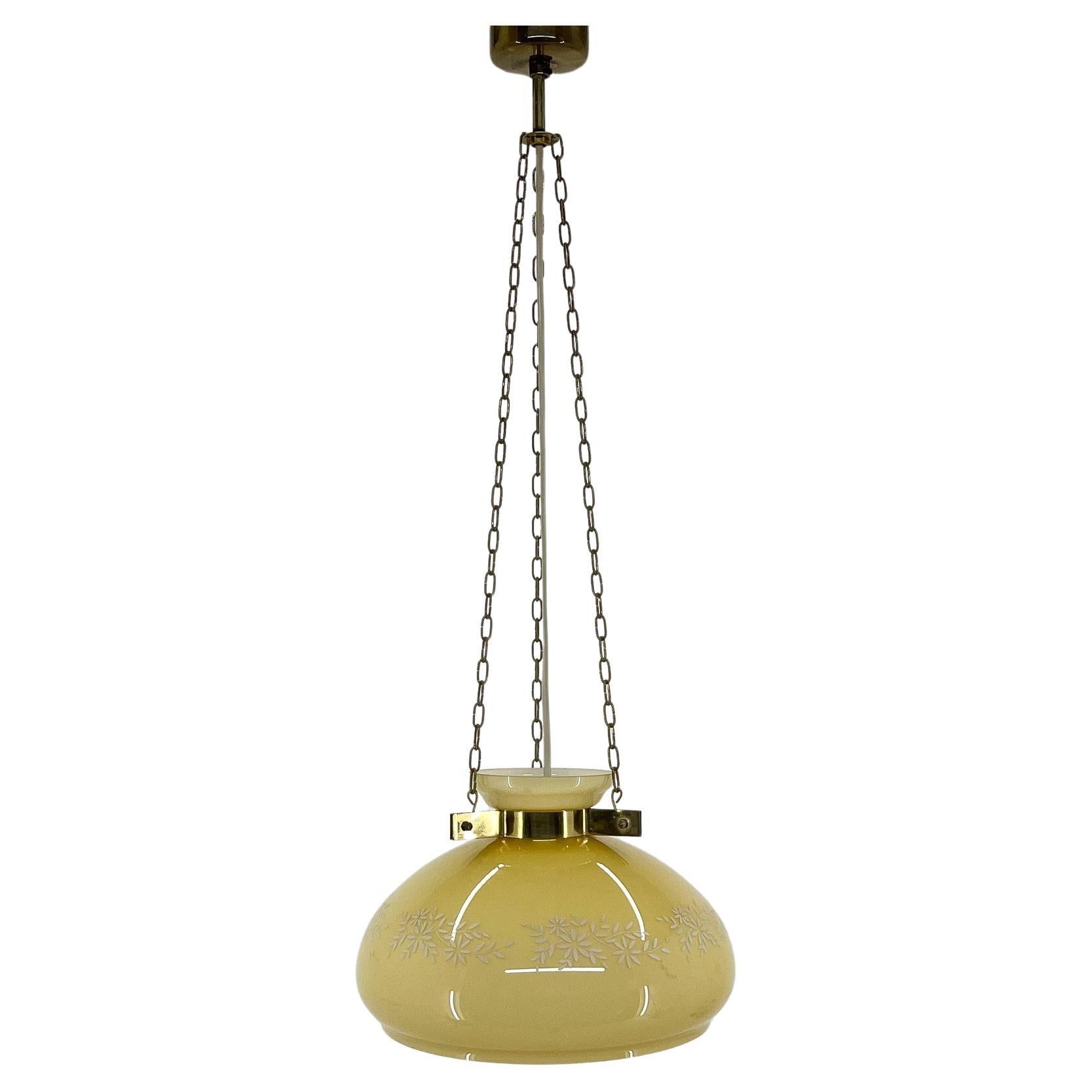 1950's Glass & Brass Pendant Light For Sale