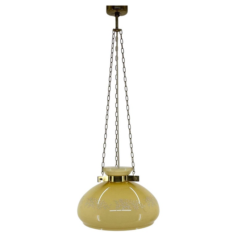 1950's Glass & Brass Pendant Light For Sale at 1stDibs