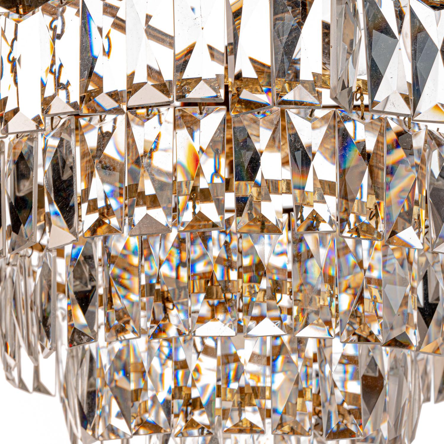 German 1950's Glass & Brass Plated Steel Chandelier Attributed to Palwa For Sale