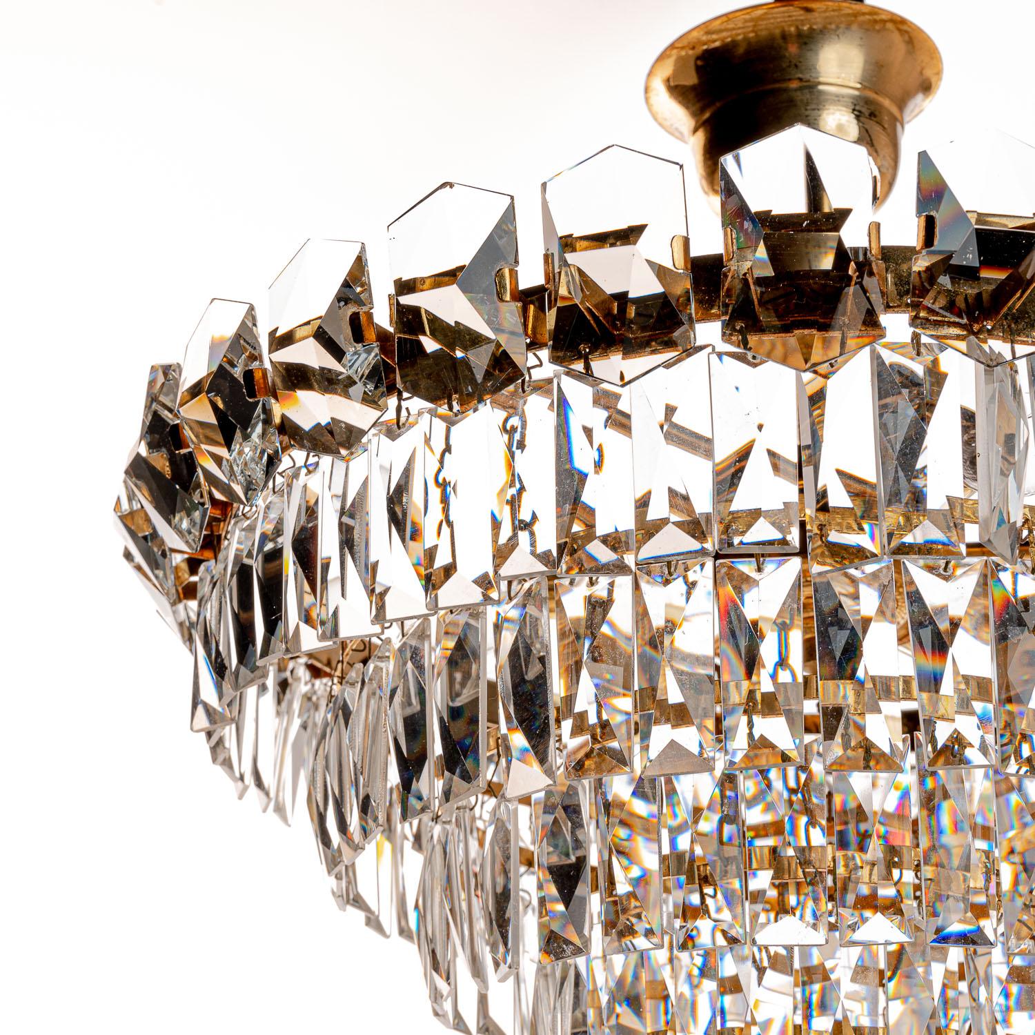 1950's Glass & Brass Plated Steel Chandelier Attributed to Palwa In Good Condition For Sale In Schoorl, NL