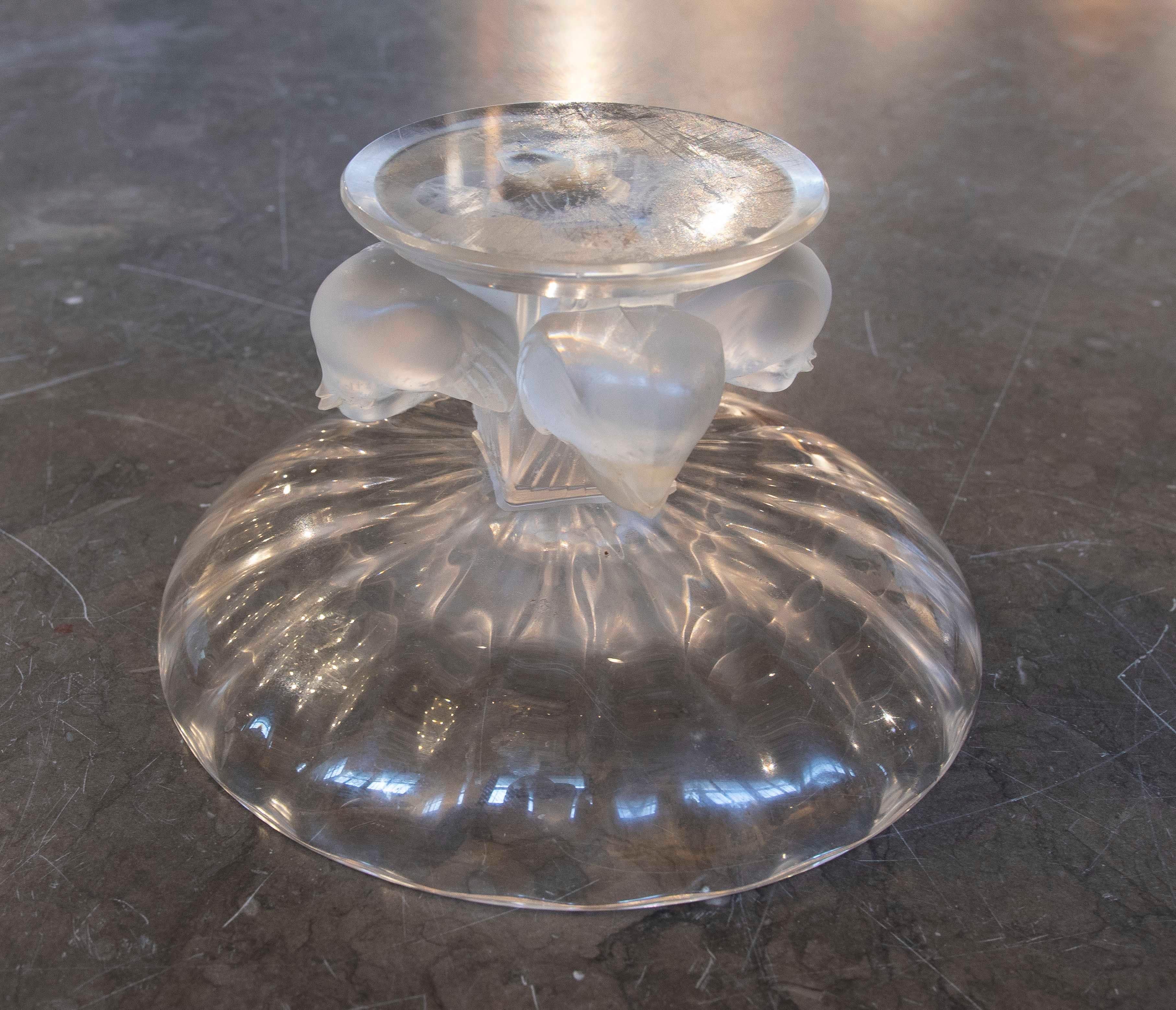 Centre de table en verre des années 1950 avec motif d'oiseaux en vente 1