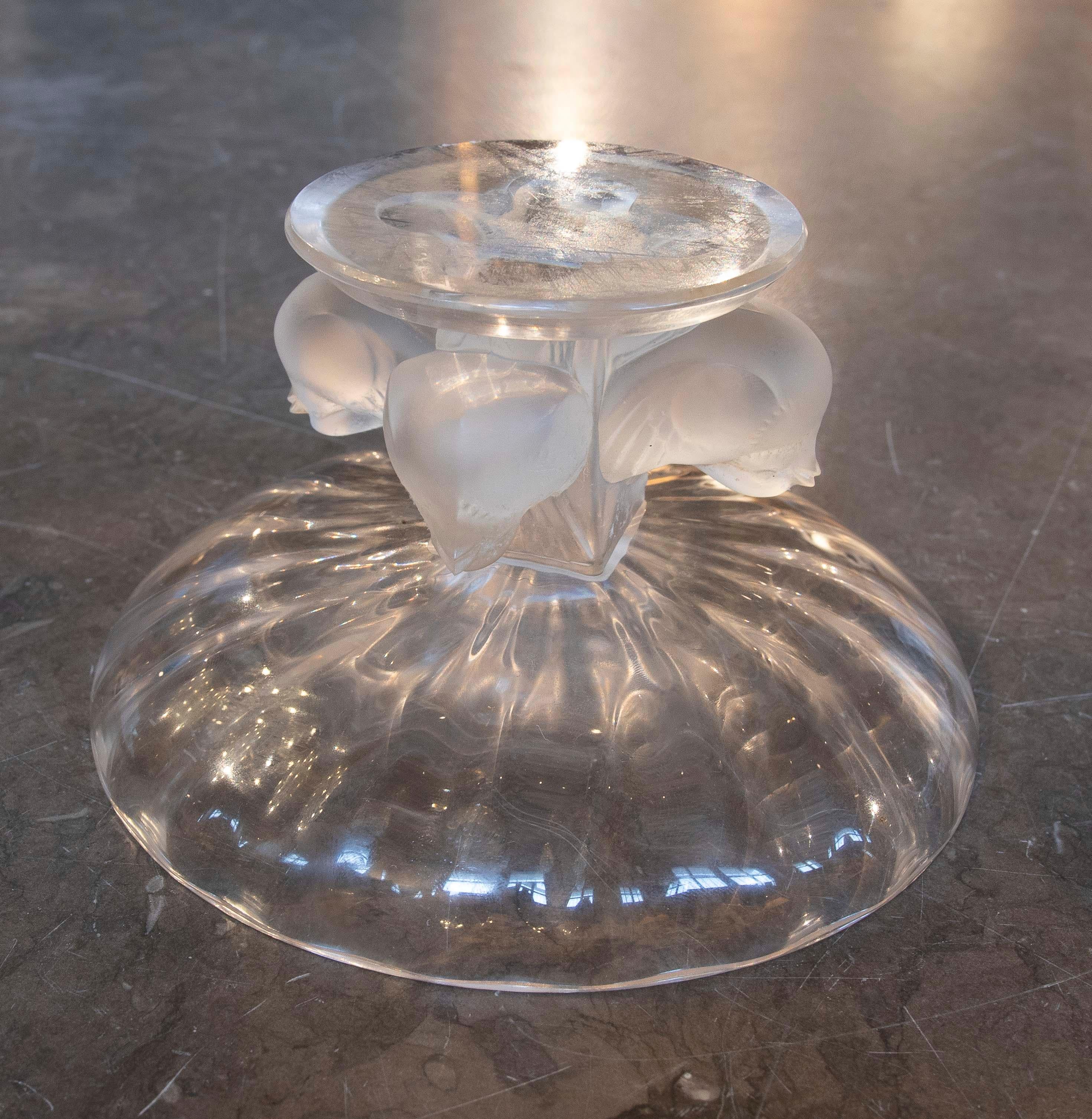 Centre de table en verre des années 1950 avec motif d'oiseaux en vente 3