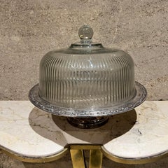 1950s Glass Domed Cake Stand Silver Pedestal