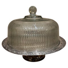 1950s Glass Domed Cake Stand Silver Pedestal