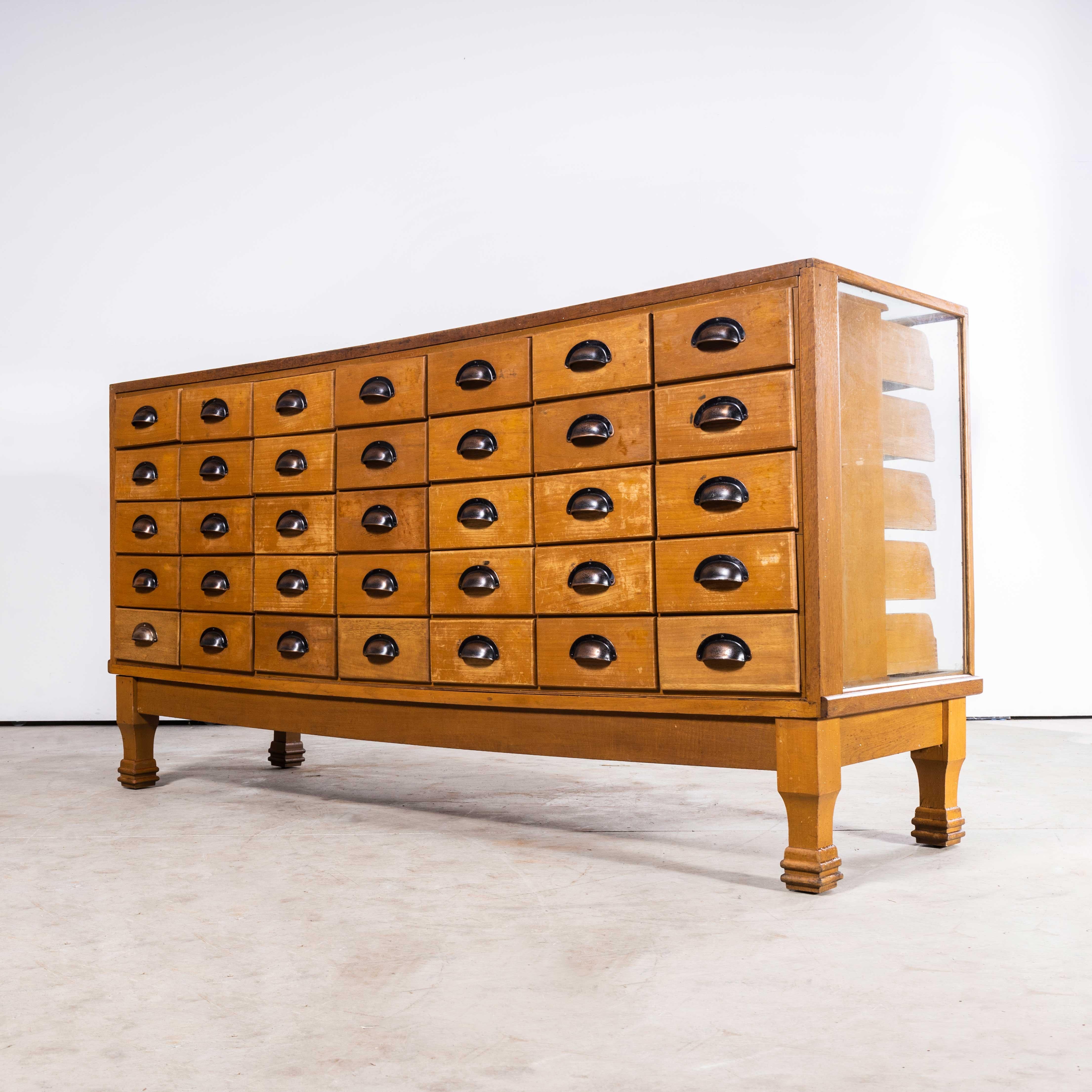 Oak 1950's Glass Fronted  Haberdashery Cabinet - Thirty Five Drawer For Sale