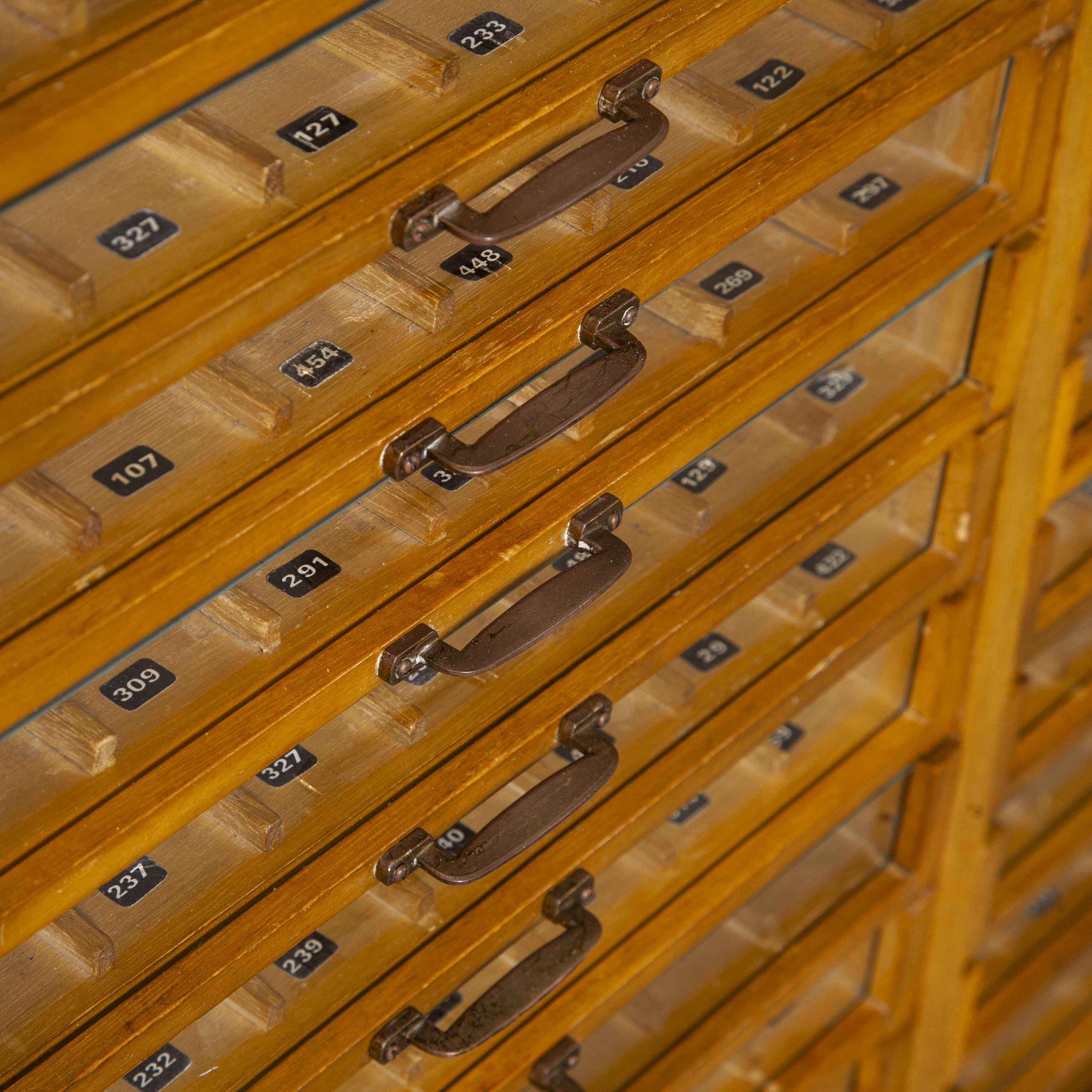 English 1950s Glass Fronted Sylko Cotton Reel Haberdashery Storage, Fifty Drawers