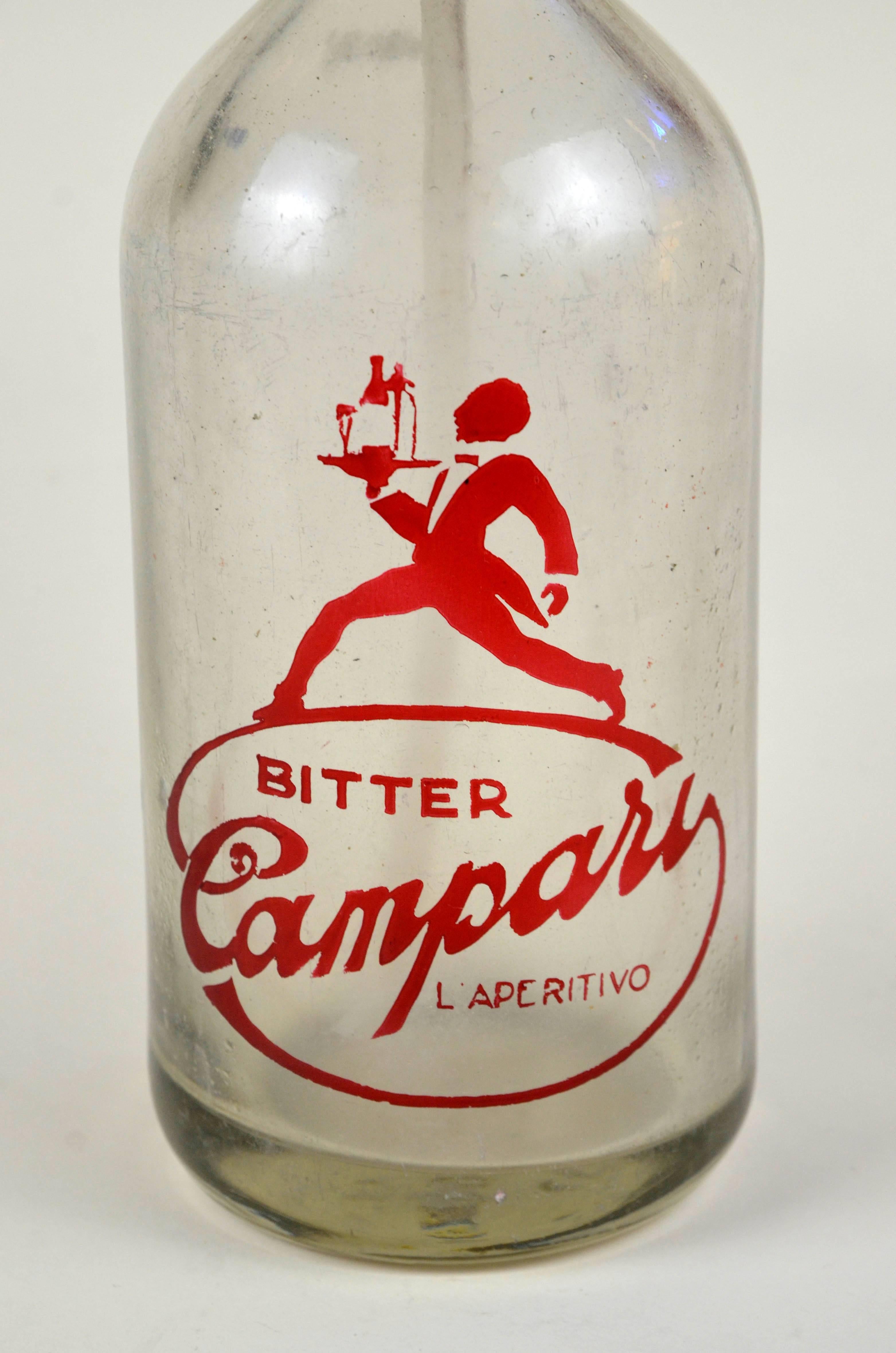 1950s Glass Italian Soda Syphon Seltzer Bitter Campari Bar Bottle In Good Condition In Milan, IT