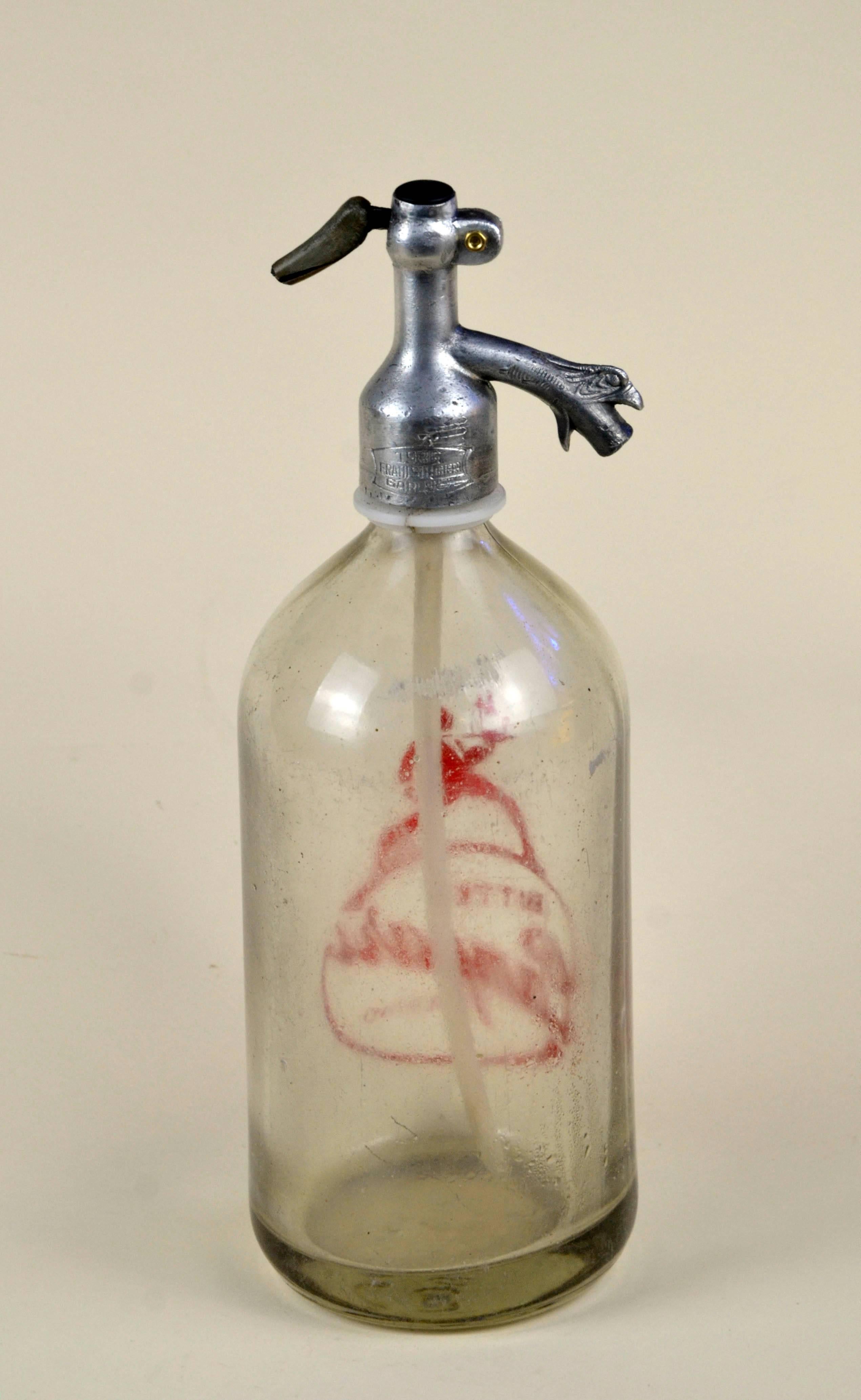 Mid-20th Century 1950s Glass Italian Soda Syphon Seltzer Bitter Campari Bar Bottle