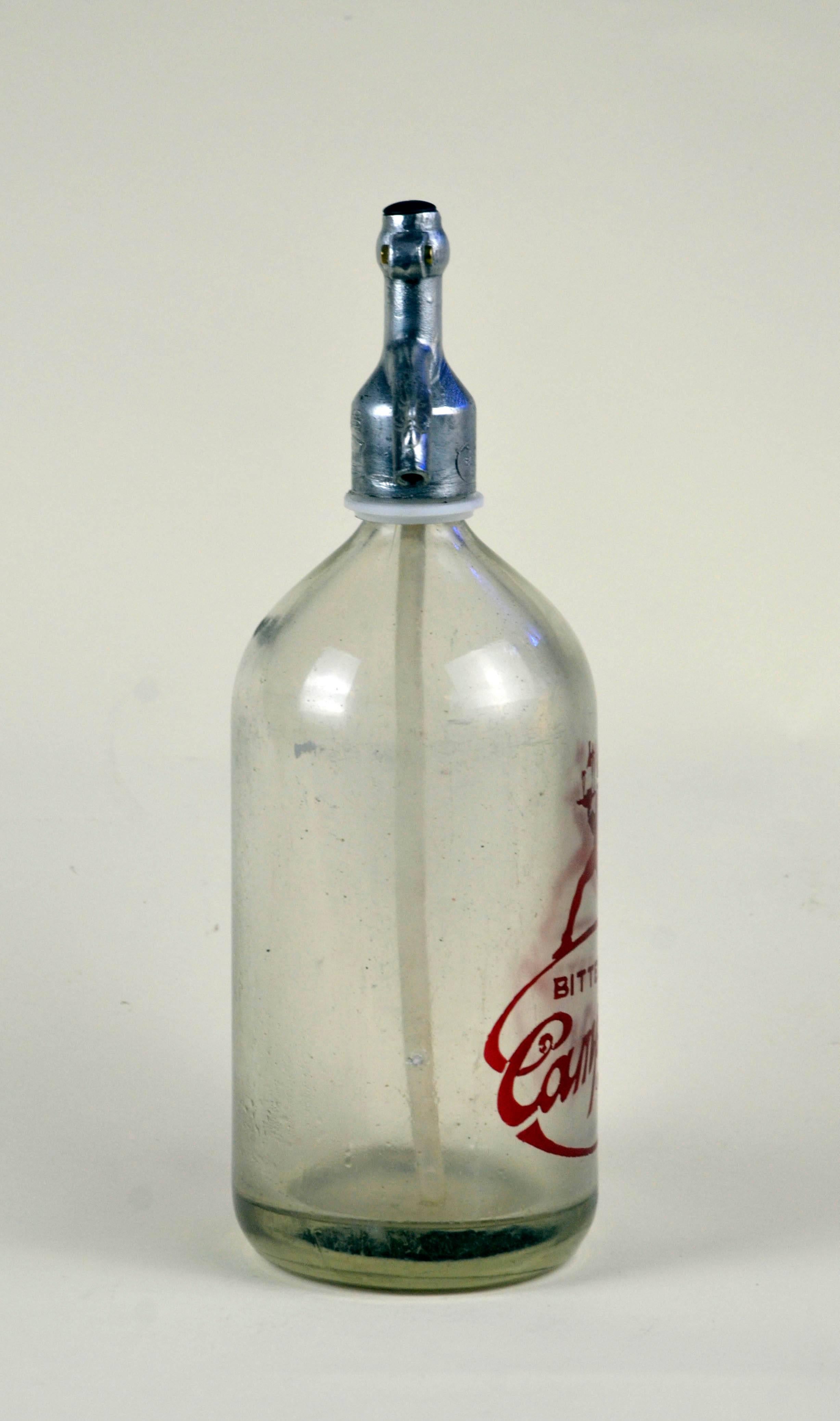 Metal 1950s Glass Italian Soda Syphon Seltzer Bitter Campari Bar Bottle