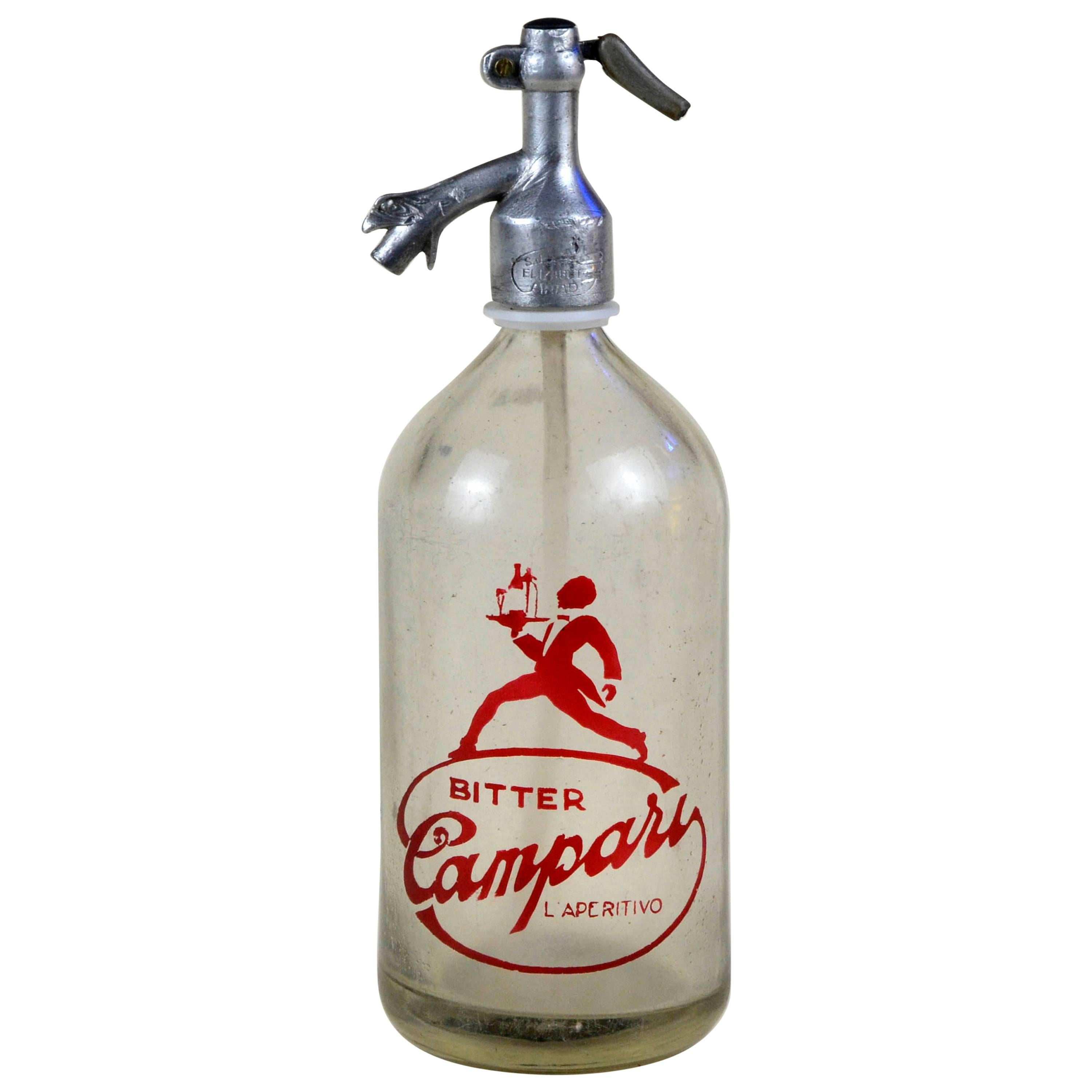 1950s Glass Italian Soda Syphon Seltzer Bitter Campari Bar Bottle