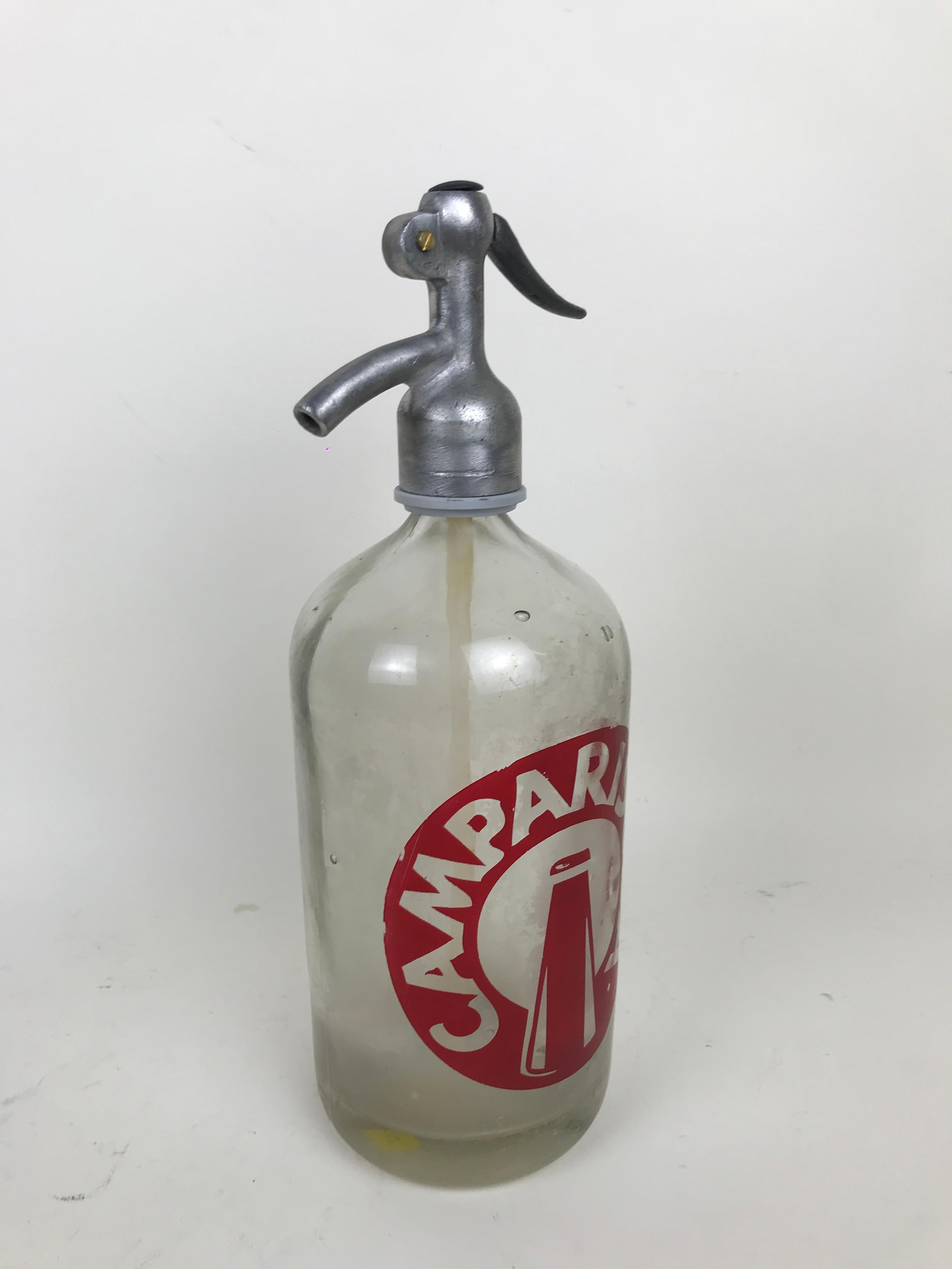 1950s Glass Italian Soda Syphon Seltzer Large Logo Campari Soda Bar Bottle In Good Condition For Sale In Milan, IT