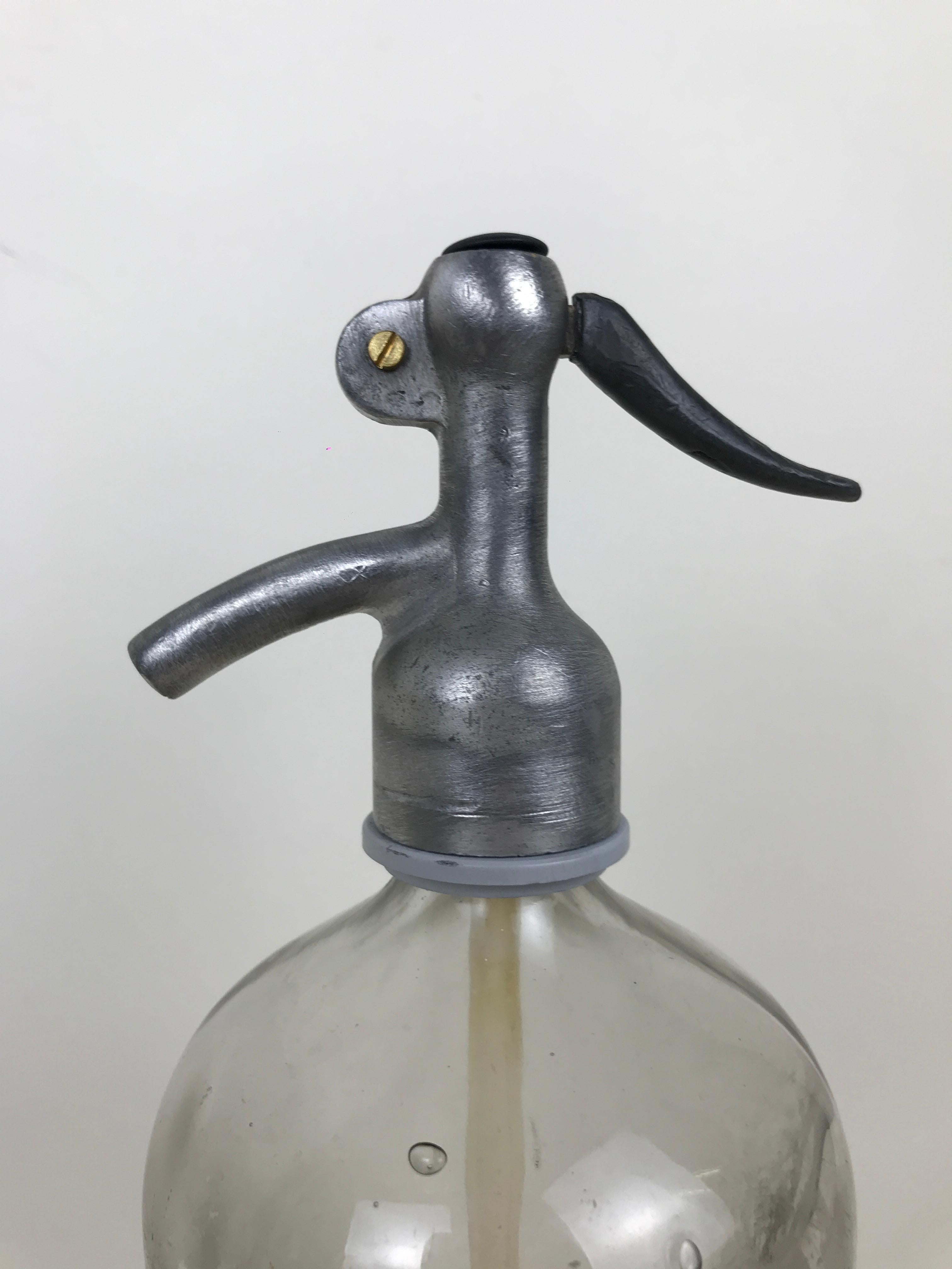 Mid-20th Century 1950s Glass Italian Soda Syphon Seltzer Large Logo Campari Soda Bar Bottle For Sale