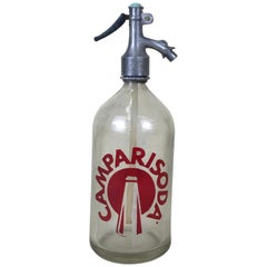 Vintage 1950s Glass Italian Soda Syphon Seltzer Large Logo Campari Soda Bar Bottle