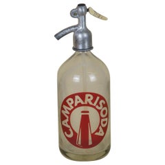 Retro 1950s Glass Italian Soda Syphon Seltzer Large Logo Campari Soda Bar Bottle