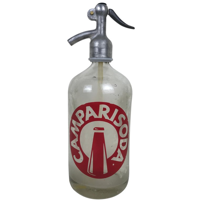 1950s Glass Italian Soda Syphon Seltzer Large Logo Campari Soda Bar Bottle For Sale