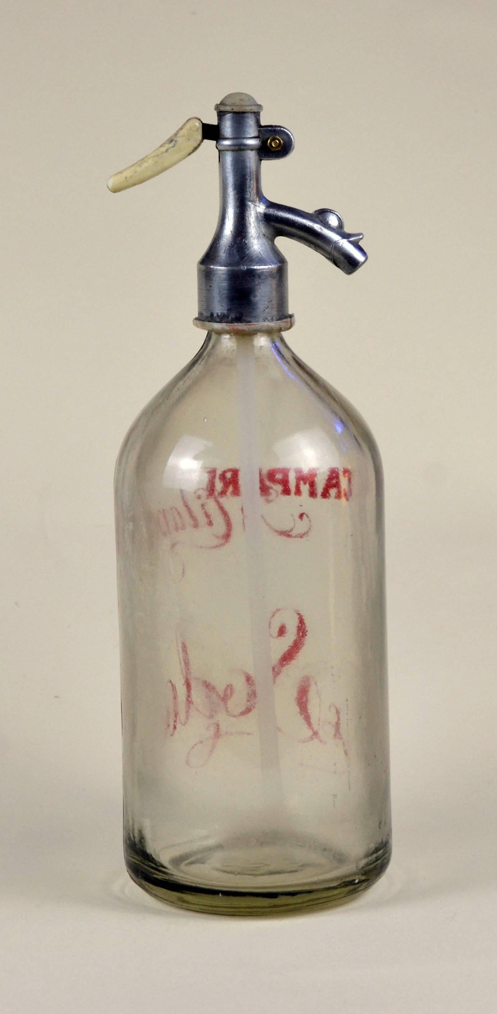 Mid-20th Century 1950s Glass Italian Soda Syphon Seltzer Logo Campari Milano Soda Bar Bottle