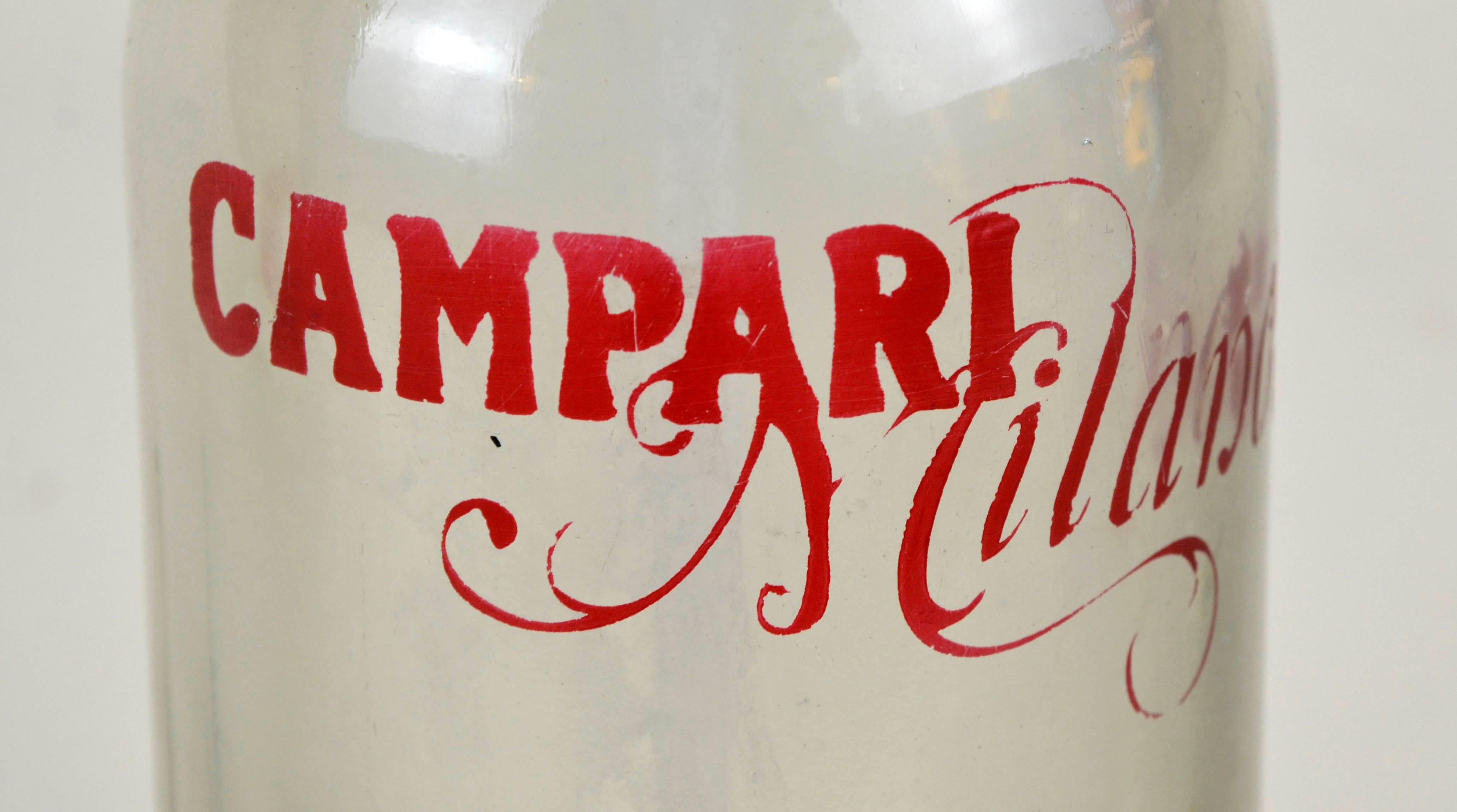 Metal 1950s Glass Italian Soda Syphon Seltzer Logo Campari Milano Soda Bar Bottle