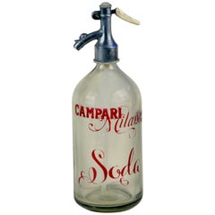 1950s Glass Italian Soda Syphon Seltzer Logo Campari Milano Soda Bar Bottle
