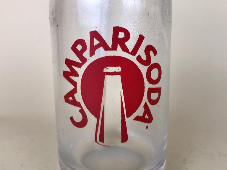 Mid-Century Modern 1950s Glass Italian Soda Syphon Seltzer Logo Campari Soda 1/2 Liter Bar Bottle For Sale